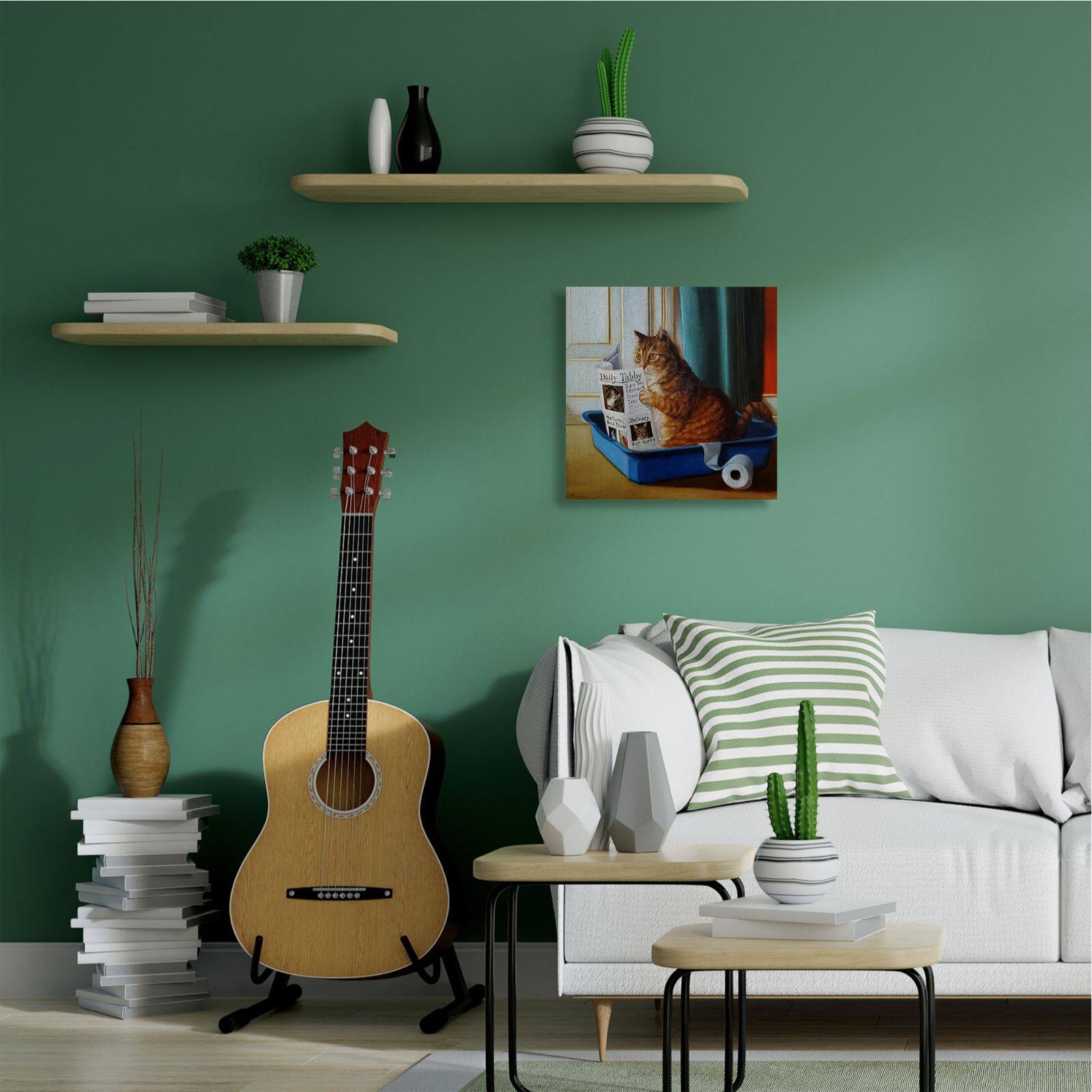 Stupell Industries Cat Reading Newspaper Wall Art
