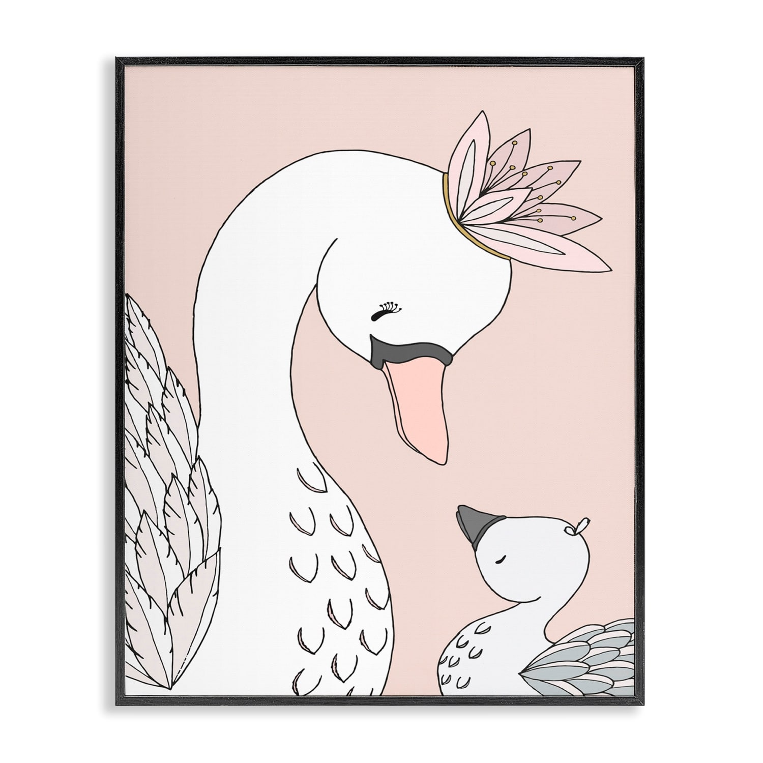 Stupell Industries Mother & Baby Swan Flower Crowns Princess Animals Framed Giclee Art