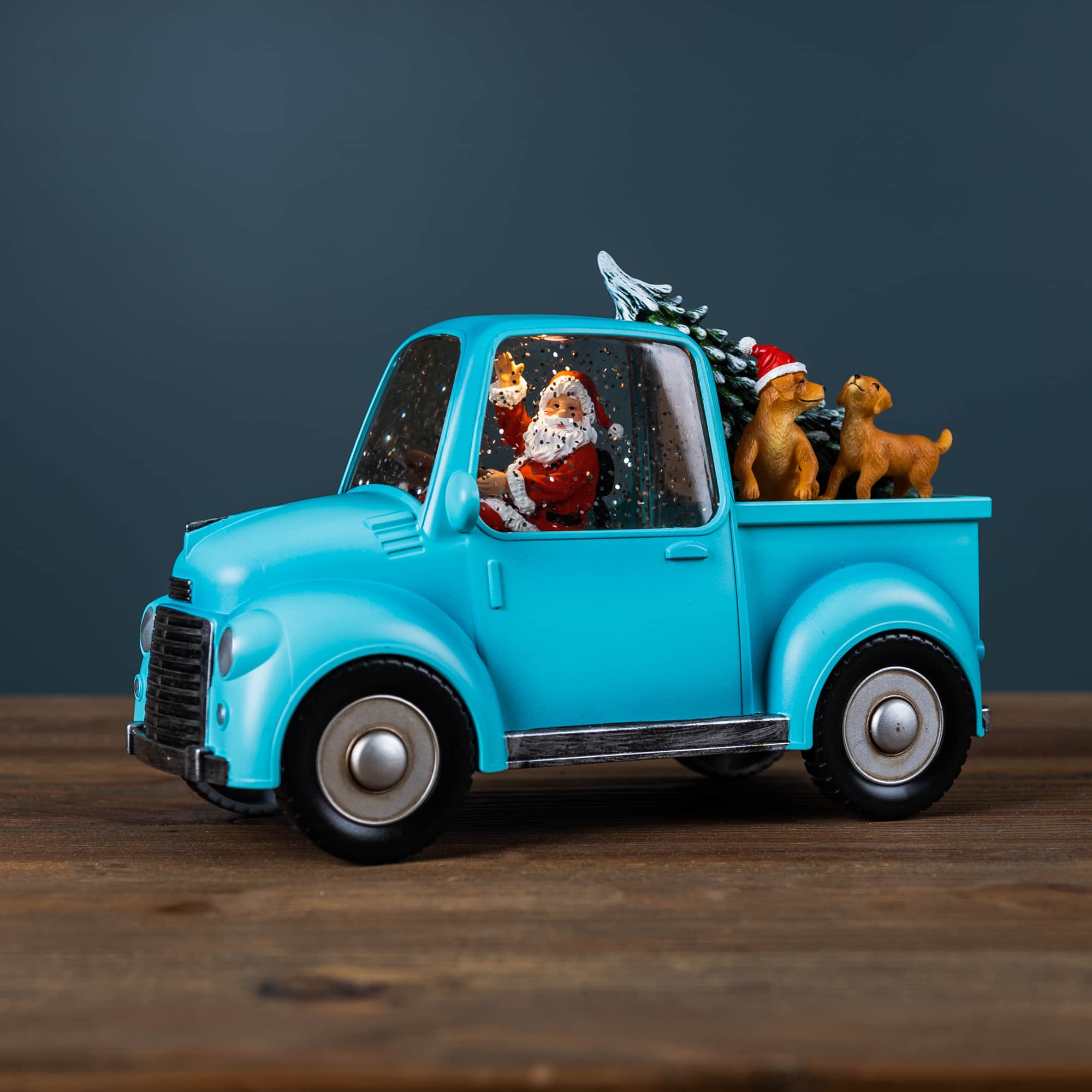 8.75" LED Snow Globe Truck with Santa and Dogs