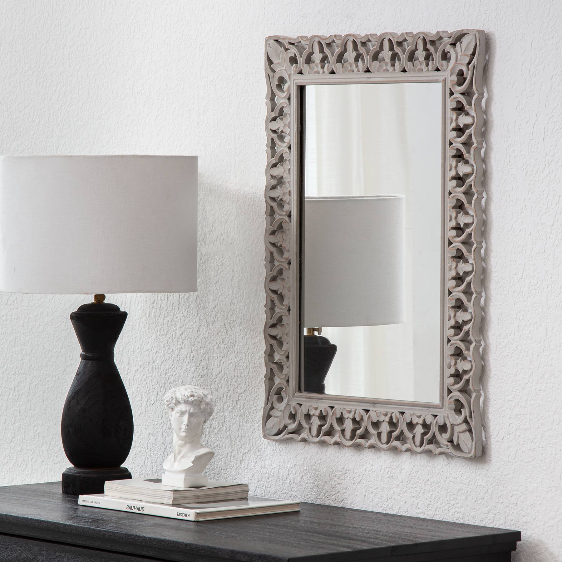 Habitat Calie 25" Distressed Gray Mirror with Carved Botanical Frame