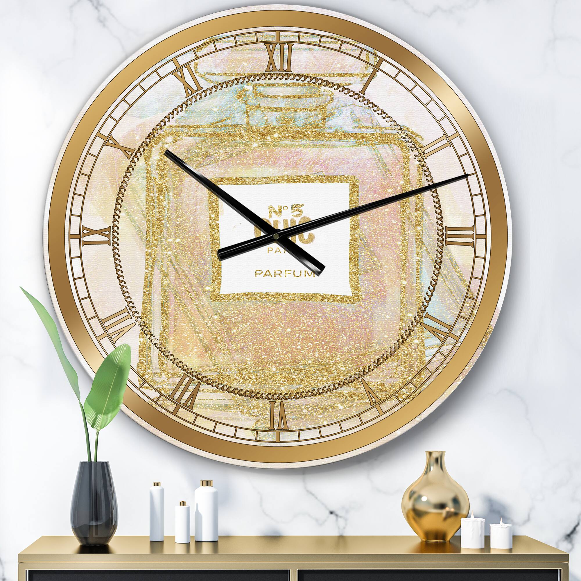Designart 'Chic Nr 5 Paris Parfum I Oversized Fashion Wall Clock