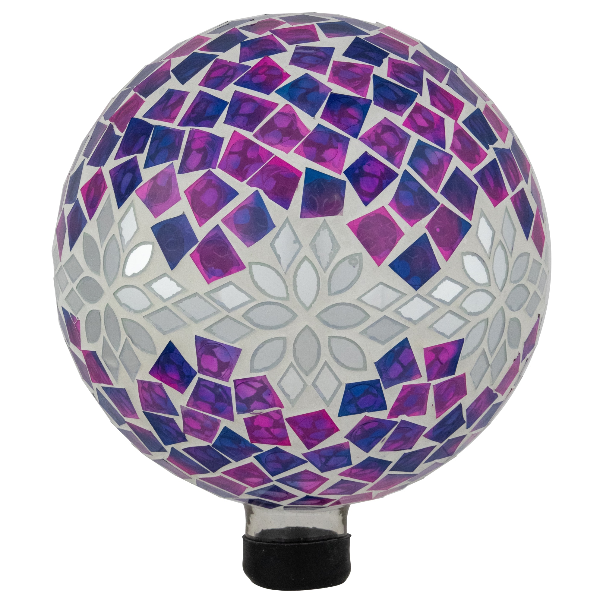 10" Purple, Pink & Silver Mosaic Floral Outdoor Garden Gazing Ball