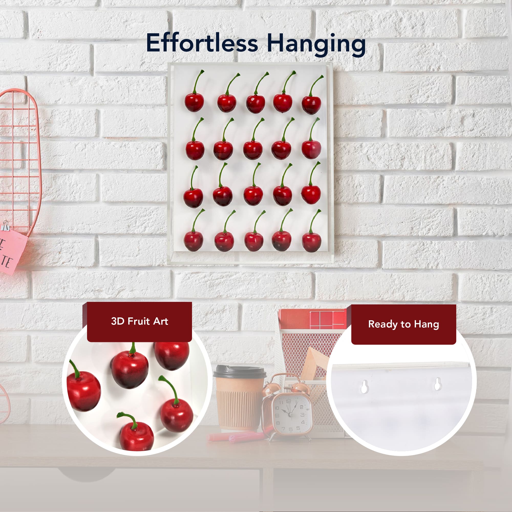 American Art Decor Acrylic Shadow Box, Red Cherry Wall Décor, 2.25" x 8.25" x 10.5", Set of 20