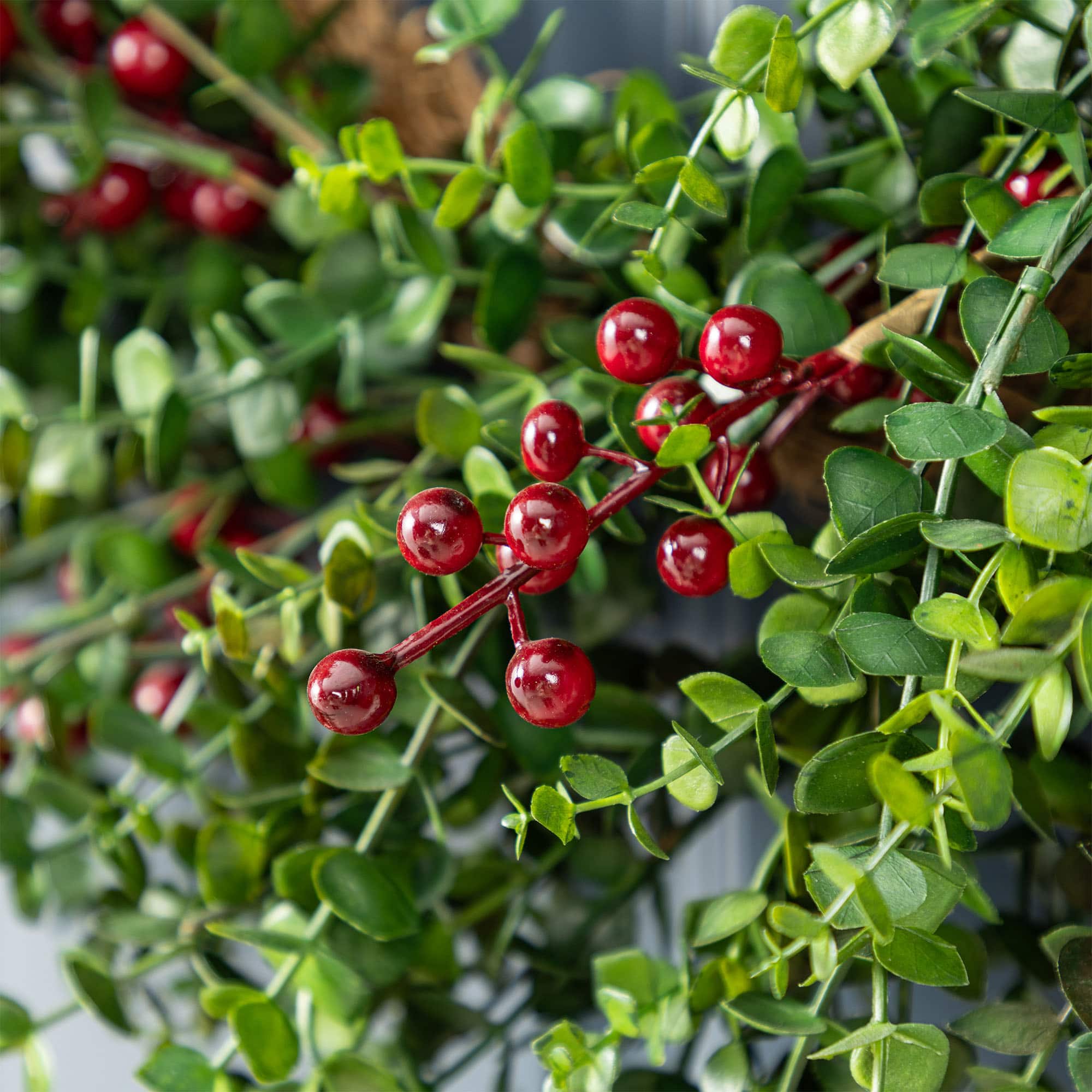 Glitzhome® 28"D Christmas Greenery PE Eucalyptus Wreath with Red Berries