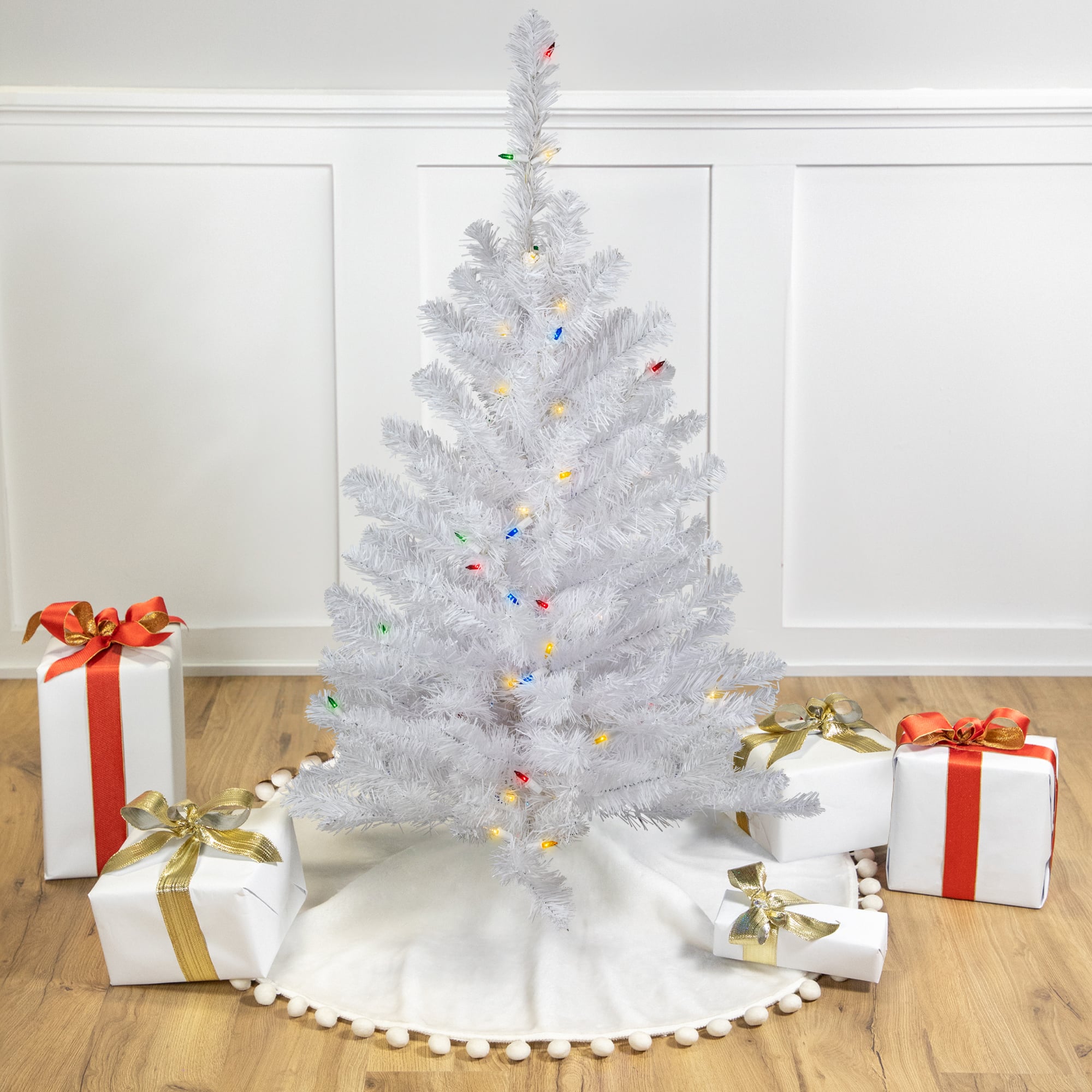 3Ft Pre-Lit Snow White Artificial Christmas Tree, Multicolor Lights By Northlight | 3 ft | Michaels®
