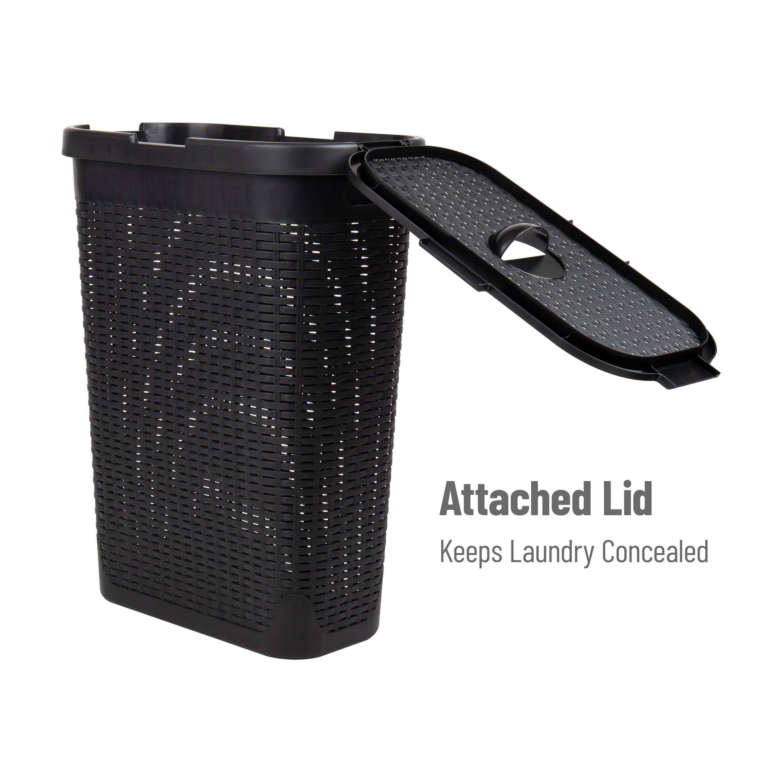 Mind Reader 40L Ventilated Slim Laundry Hamper with Cut Out Handles & Attached Hinged Lid