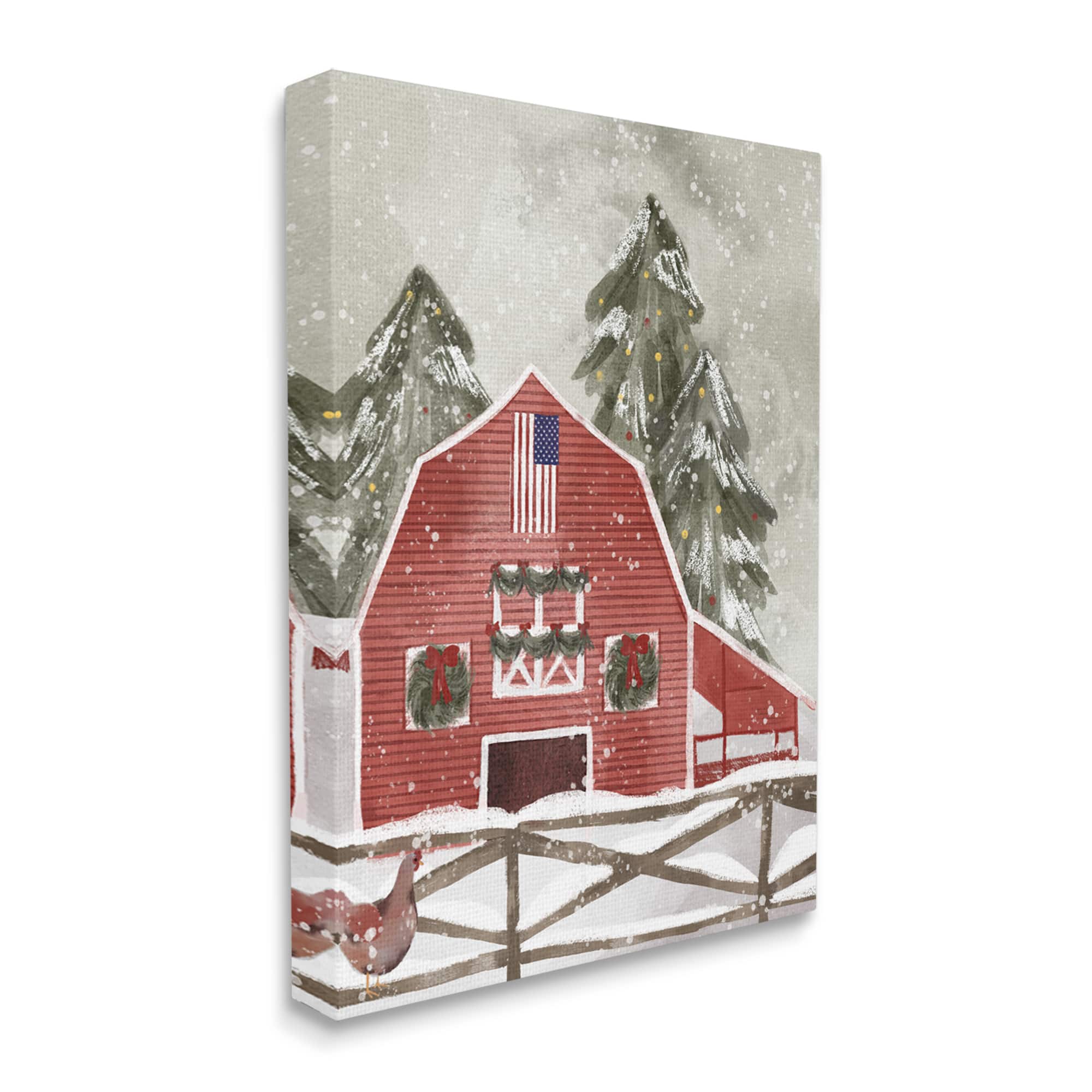 Stupell Industries Americana Barn Holiday Snow Scene Canvas Wall Art