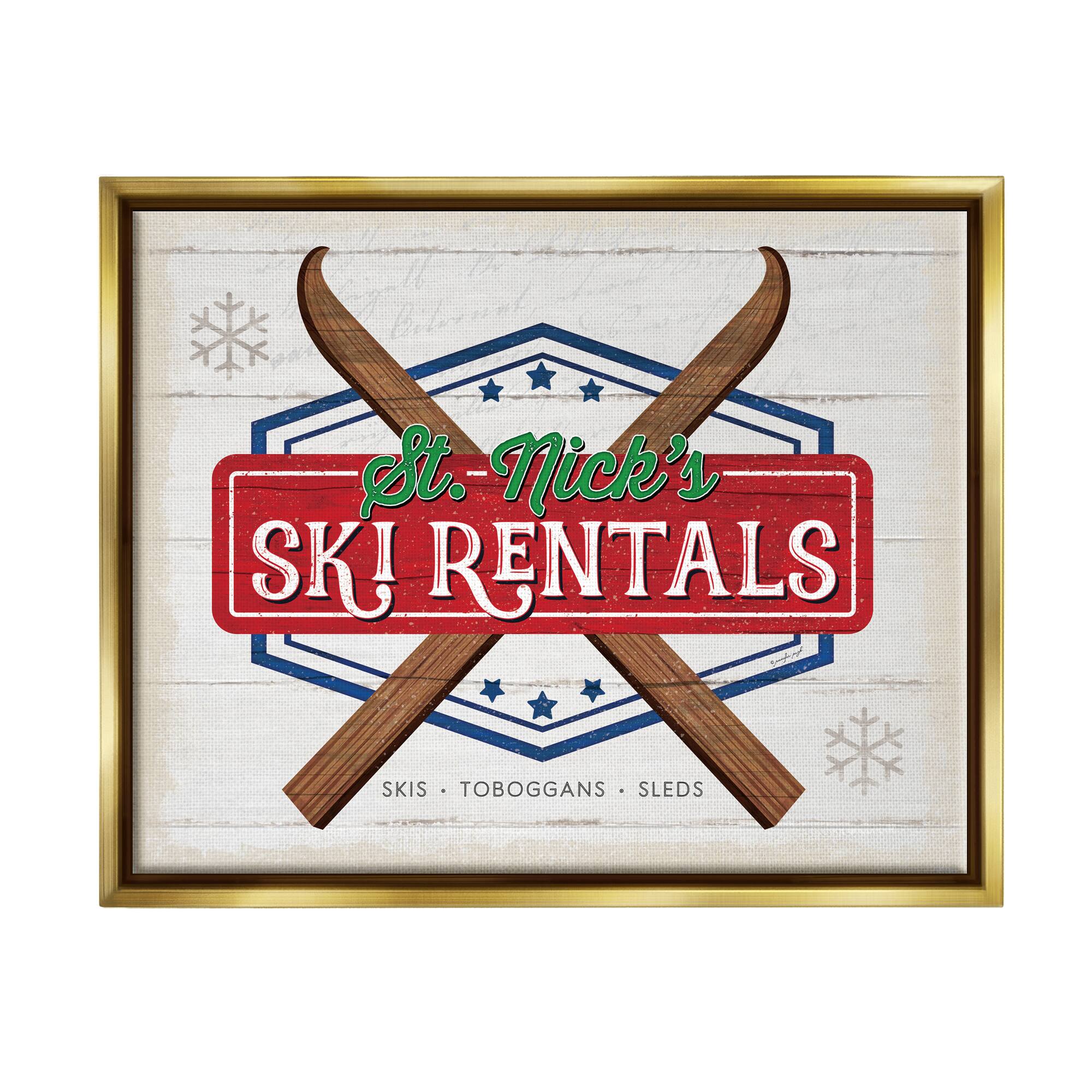 Stupell Industries St. Nick's Ski Rentals Vintage Framed Floater Canvas Wall Art