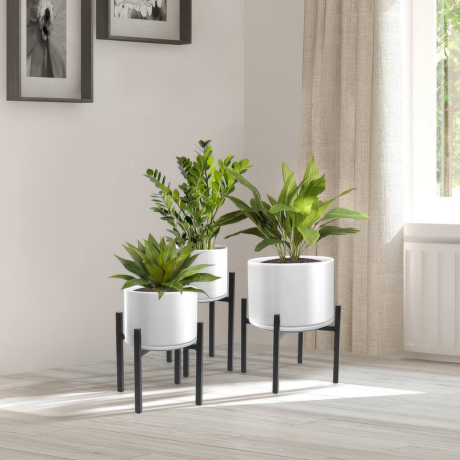 Sorbus 14" Black Mid Century Style Plant Stand