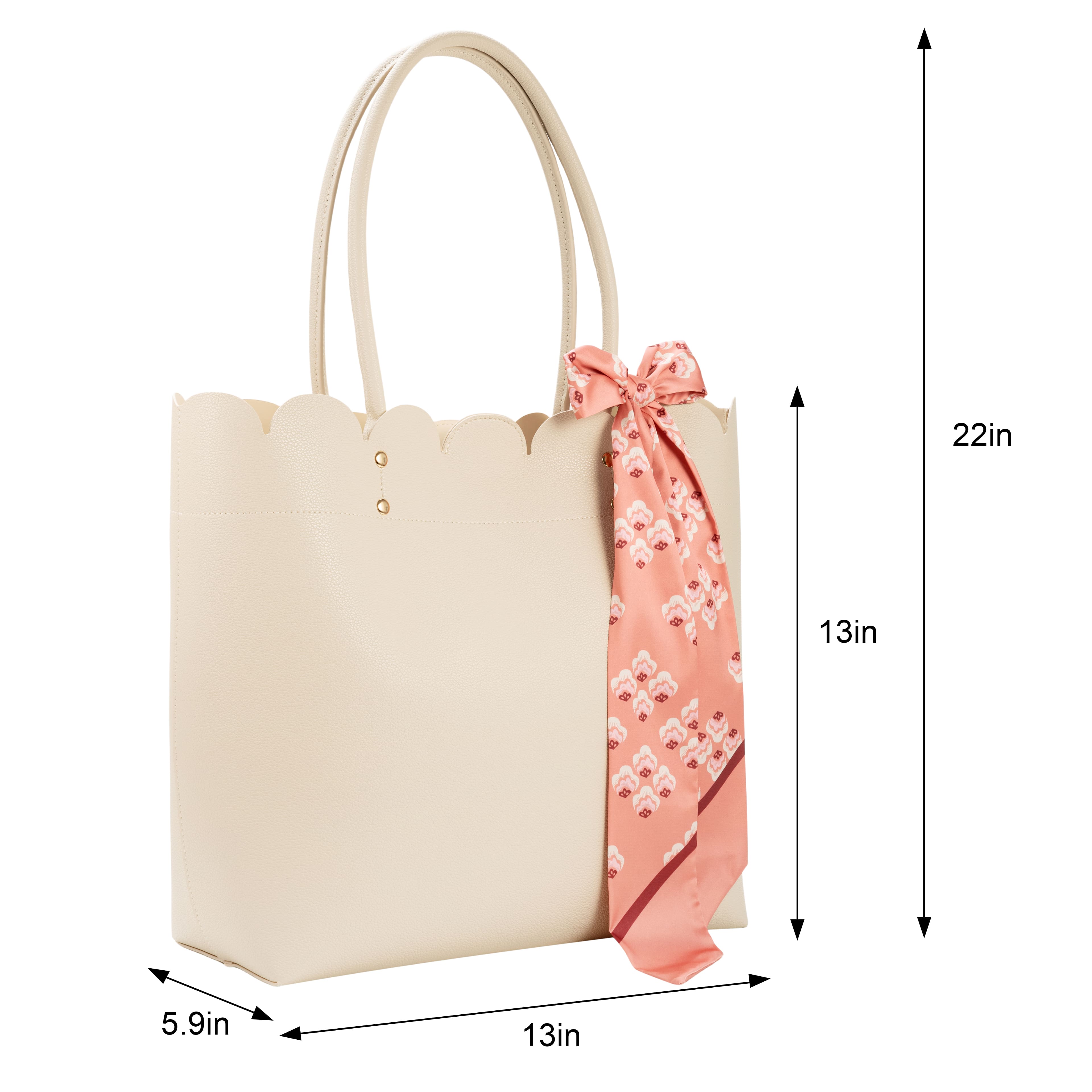 Summer Fashion Faux Leather Scalloped Tote with Scarf by Make Market