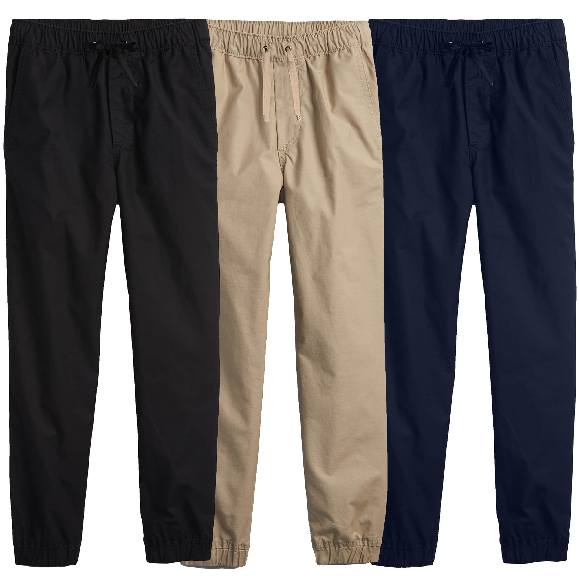 Galaxy by Harvic Boy's Slim Fitting Cotton Stretch Classic Twill Joggers 3 Pack