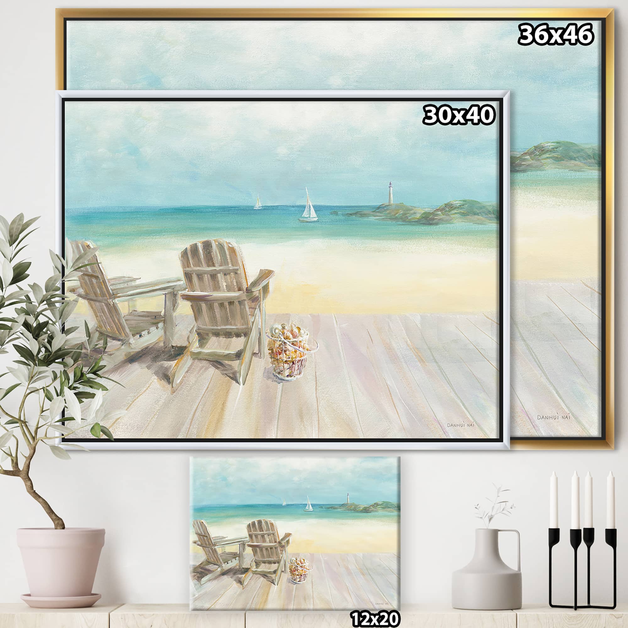 Designart - Seaside Morning no Window - Coastal Canvas in Gold Frame