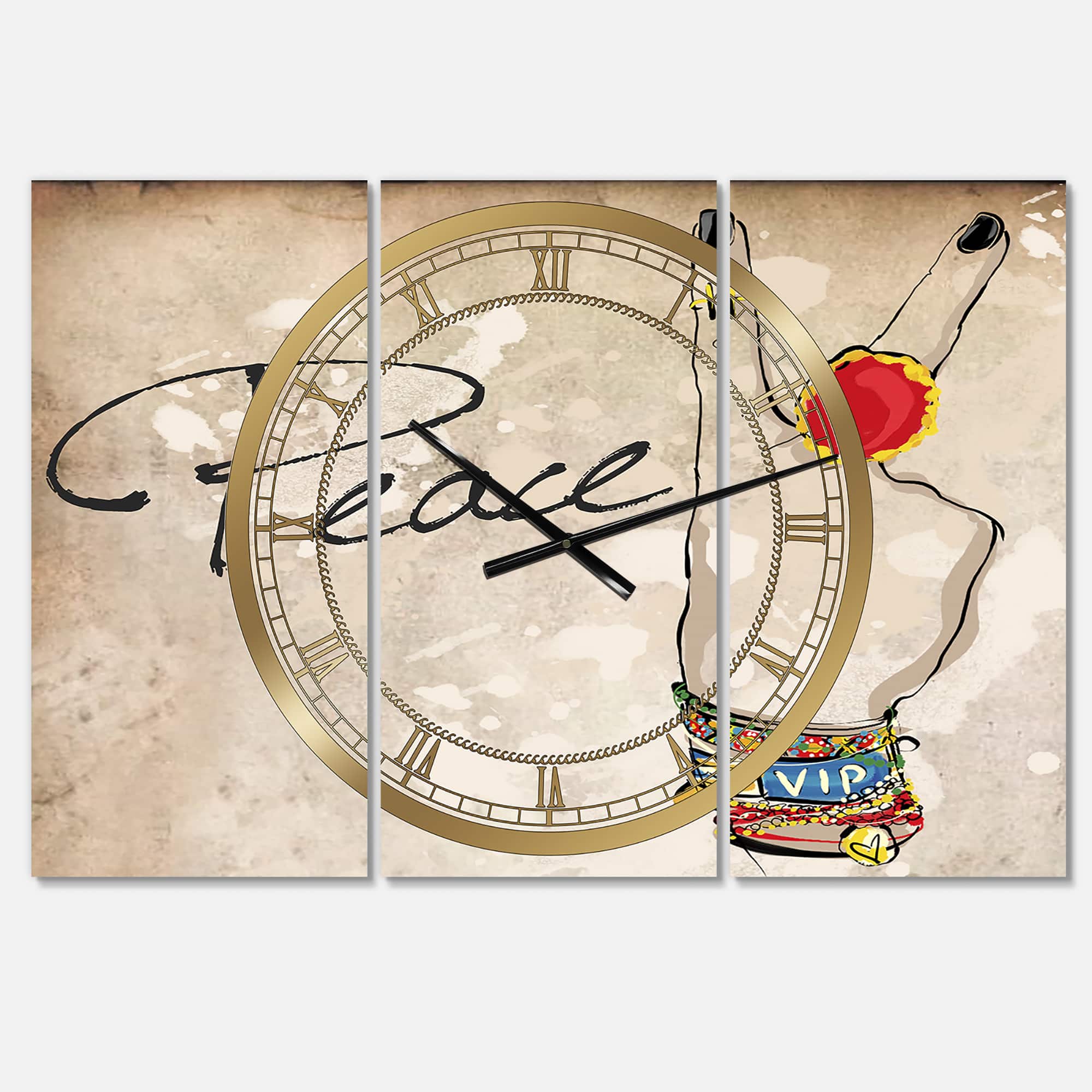 Designart 'Gypsy Hippy Hand Peace Large Cottage Multipanel Wall Clock