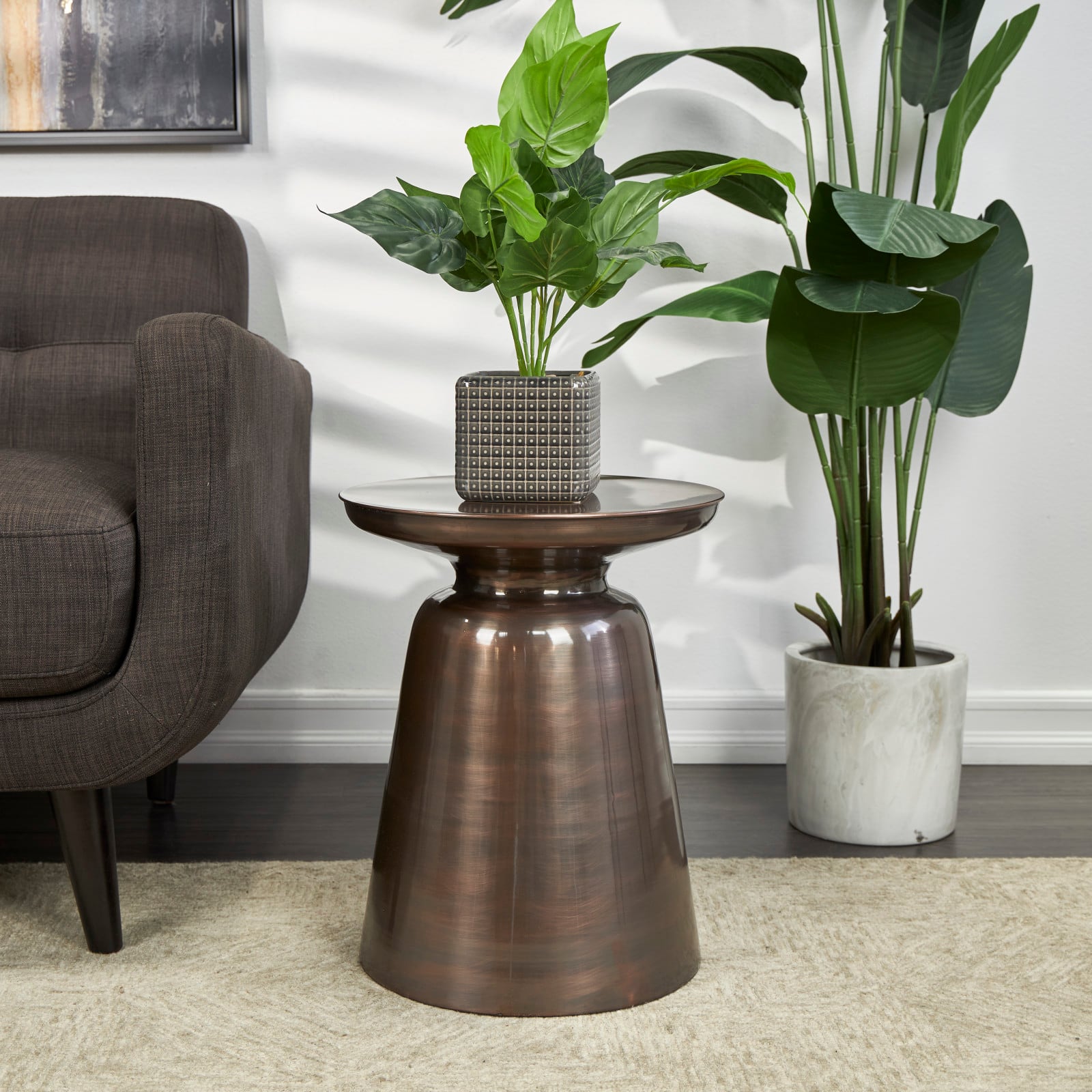 19" Copper Metal Accent Table with Bell Shaped Base