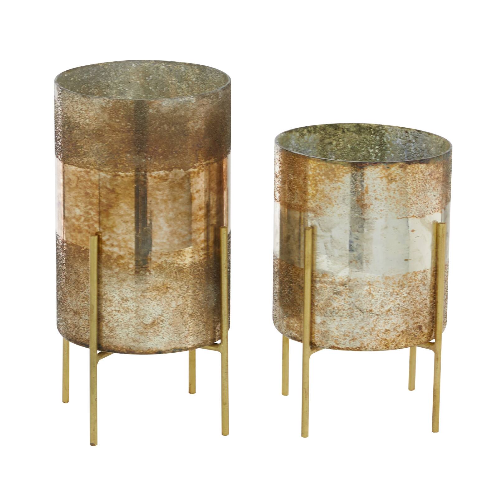 Brown Glass Contemporary Candle Holder Set