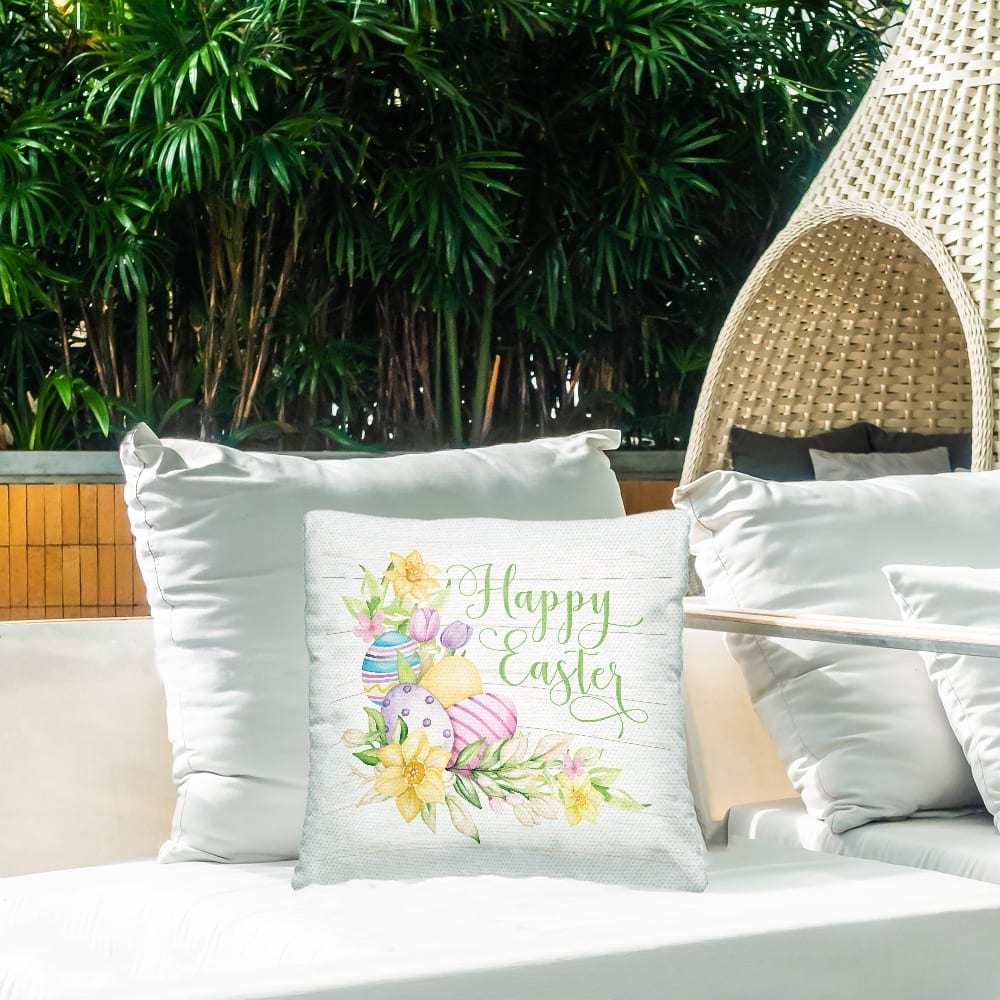 Stupell Industries Happy Easter Pastel Eggs Outdoor Printed Pillow