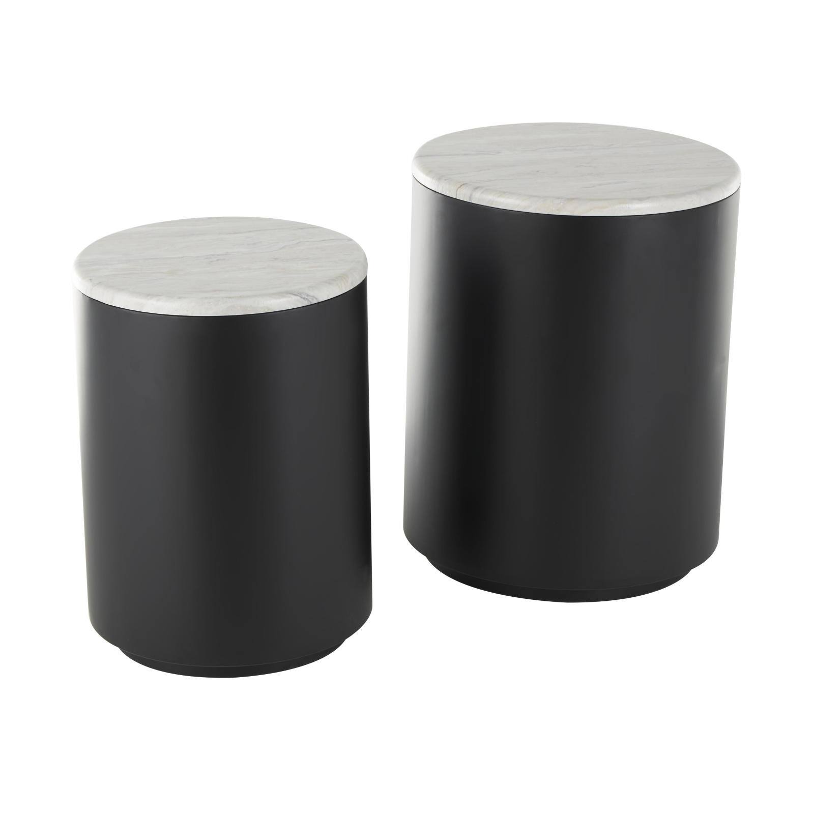 Black Metal Nesting Accent Table with Faux White Marble Top Set
