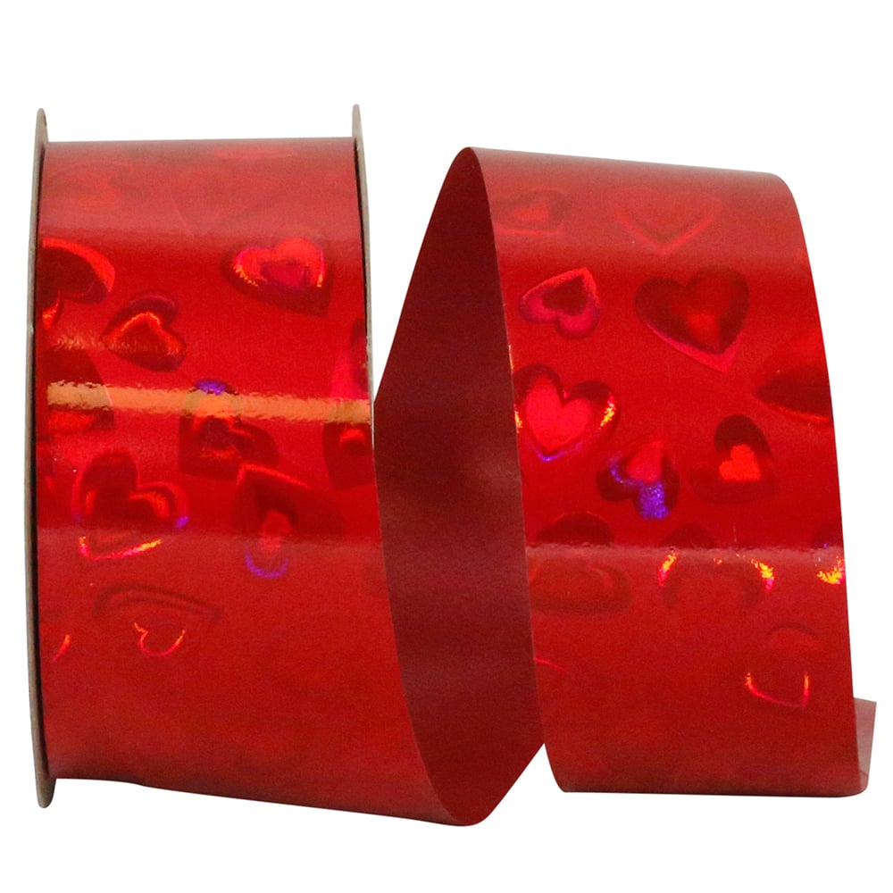 Reliant 1.375" x 25yd. Holo Heart Plastic Ribbon