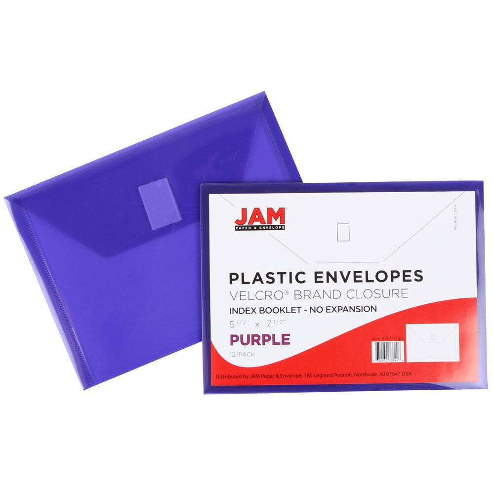 JAM Paper 5.5" x 7.5" Plastic Hook & Loop Closure Envelopes
