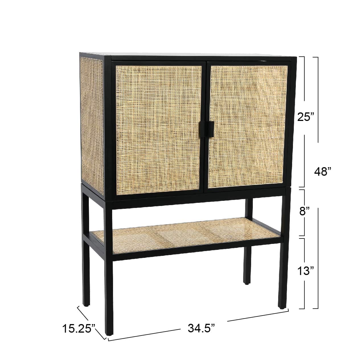 Hello Honey® 47" Boho Woven Rattan and Wood Cabinet with Doors, Shelf