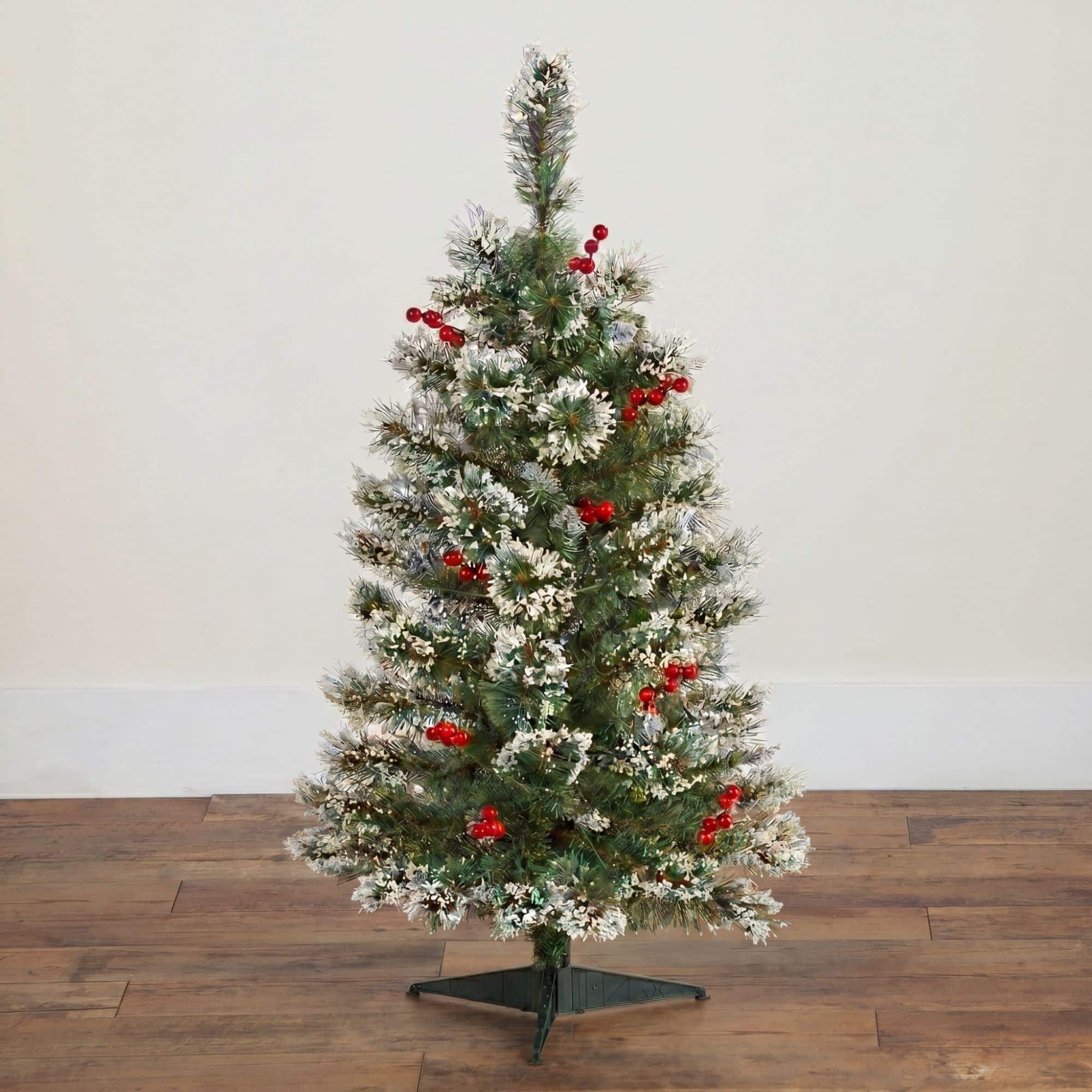 Nearly Natural 3ft. Unlit Artificial Frosted Swiss Pine Christmas Tree with Berries