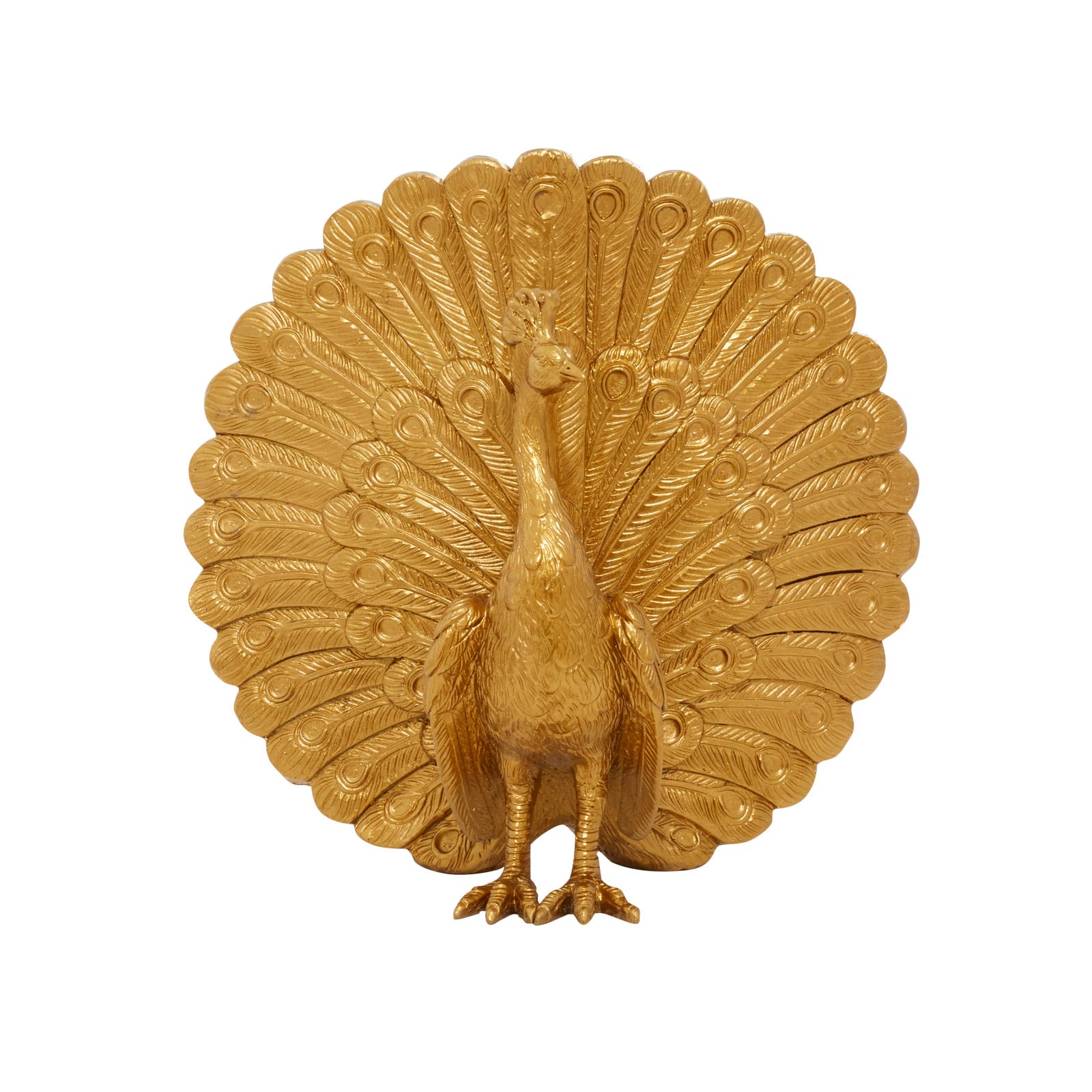 Gold Polystone Glam Peacock Sculpture, 12" x 12" x 5"