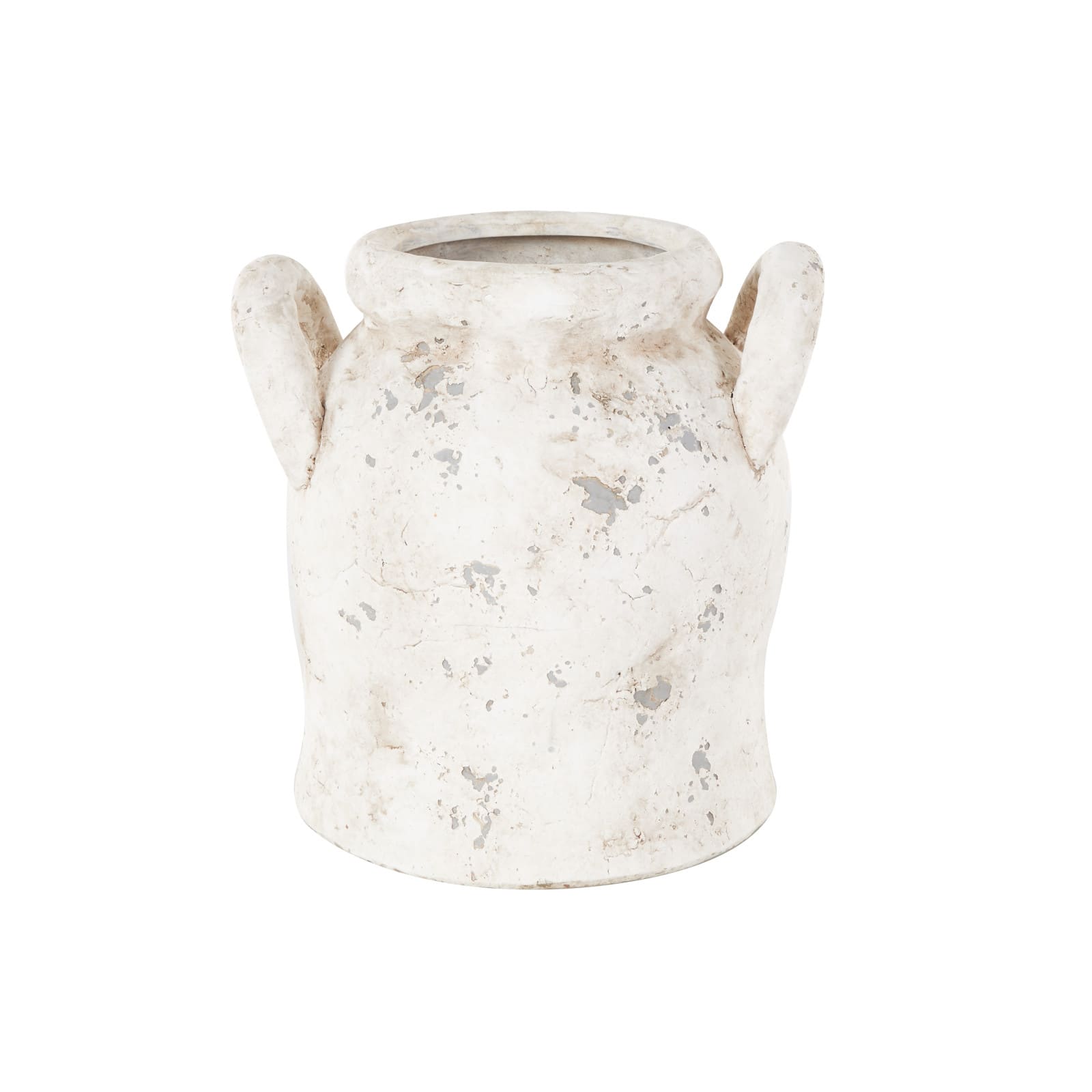 10.5" Cream Ceramic Antique Style Distressed Decorative Vase with Handles