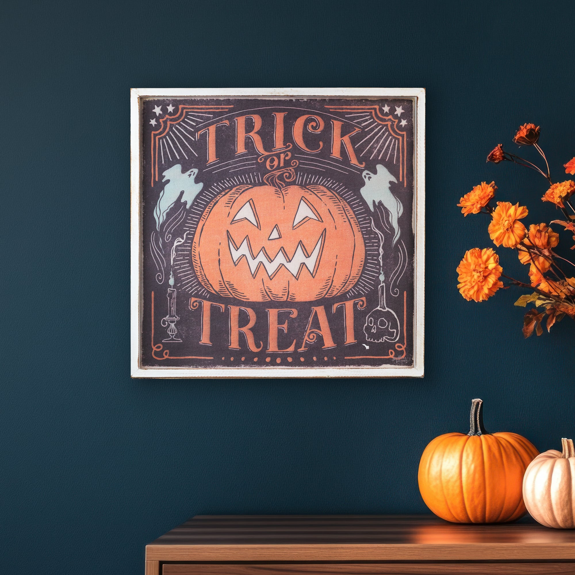 18.75" Trick or Treat Jack O Lantern Halloween Wall Sign