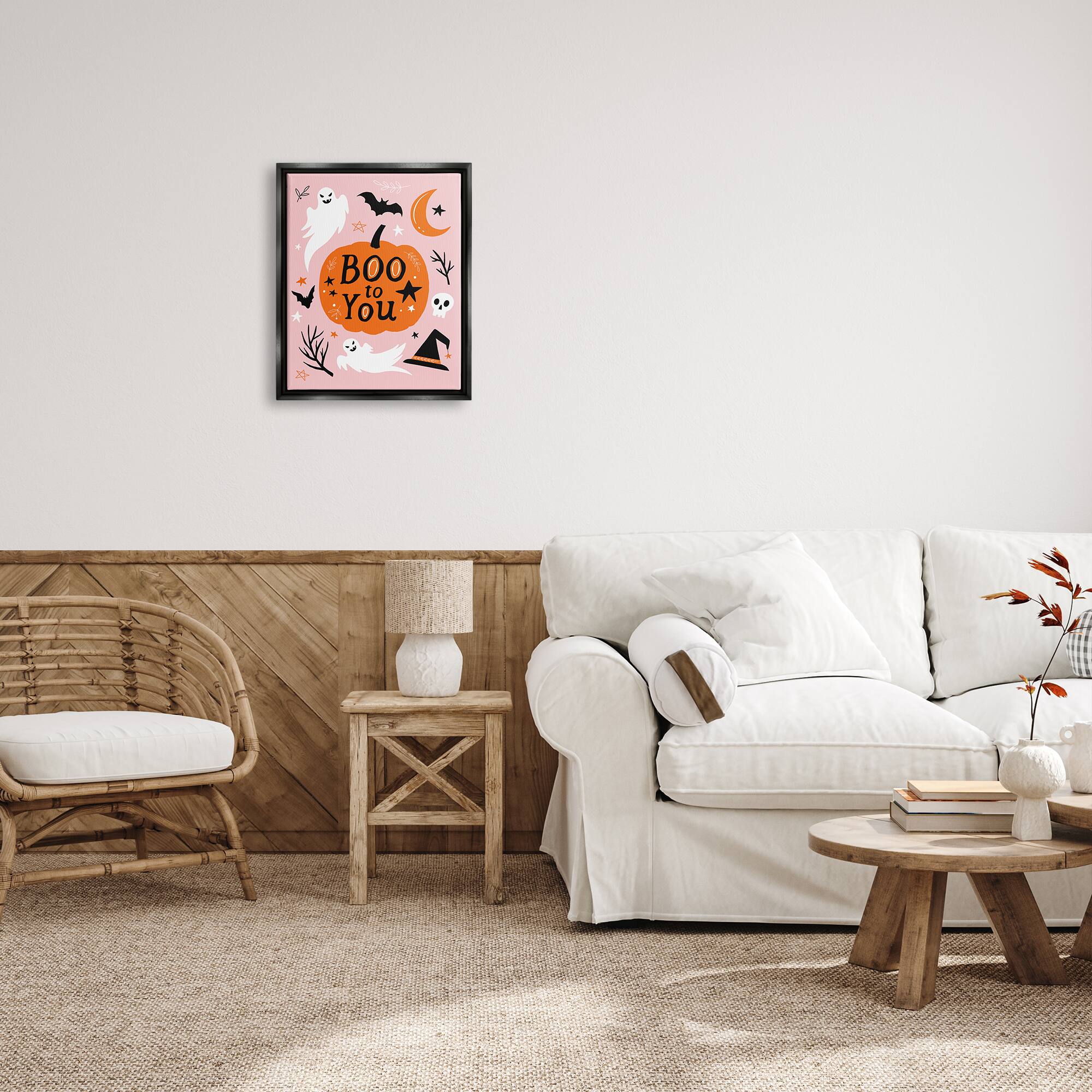 Stupell Industries Boo to You Halloween Elements Framed Floater Canvas Wall Art