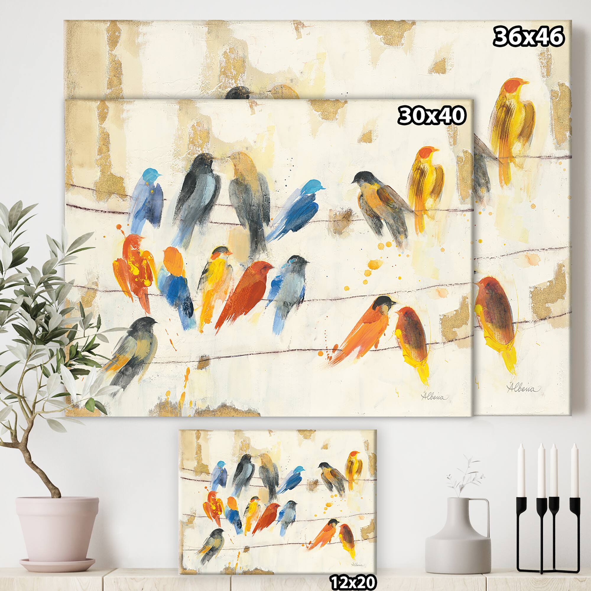 Designart - Multicolor Bird Meeting - Traditional Animal Premium Canvas Wall Art
