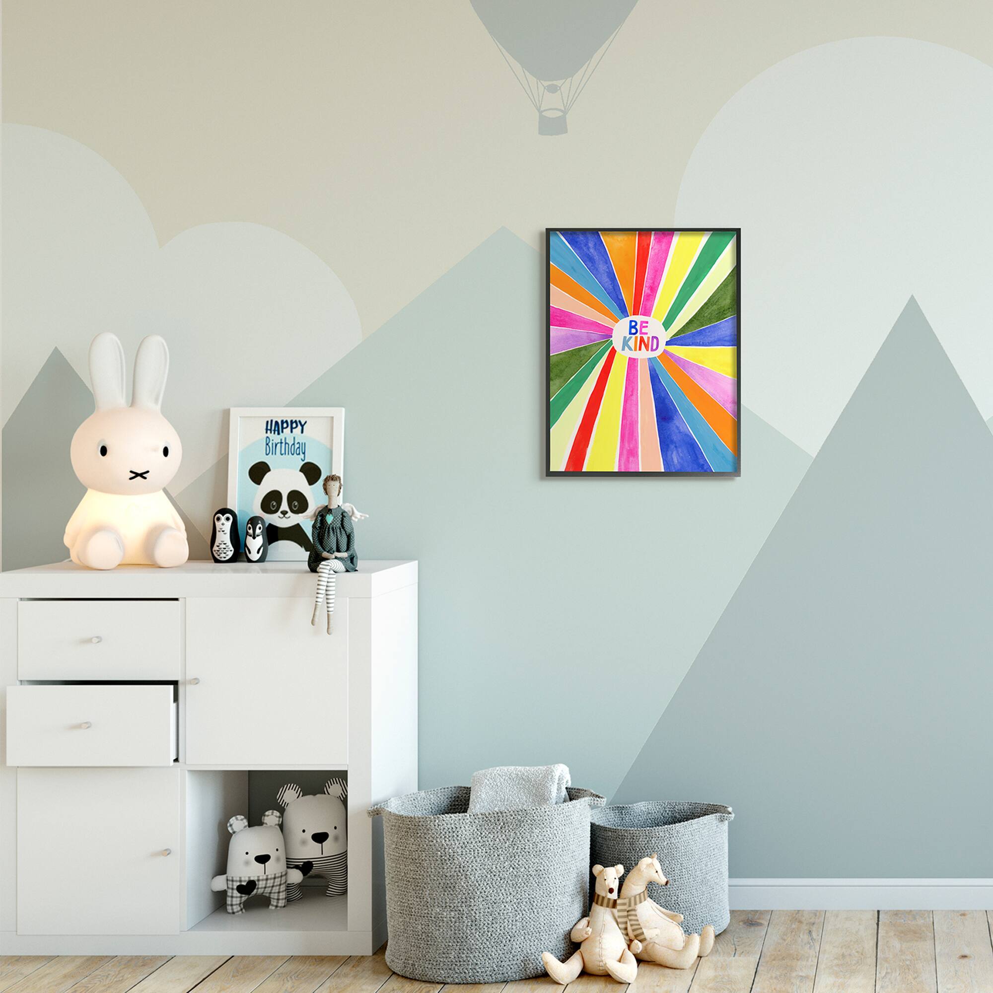 Stupell Industries Be Kind Phrase Rainbow Stripe Burst Framed Wall Art