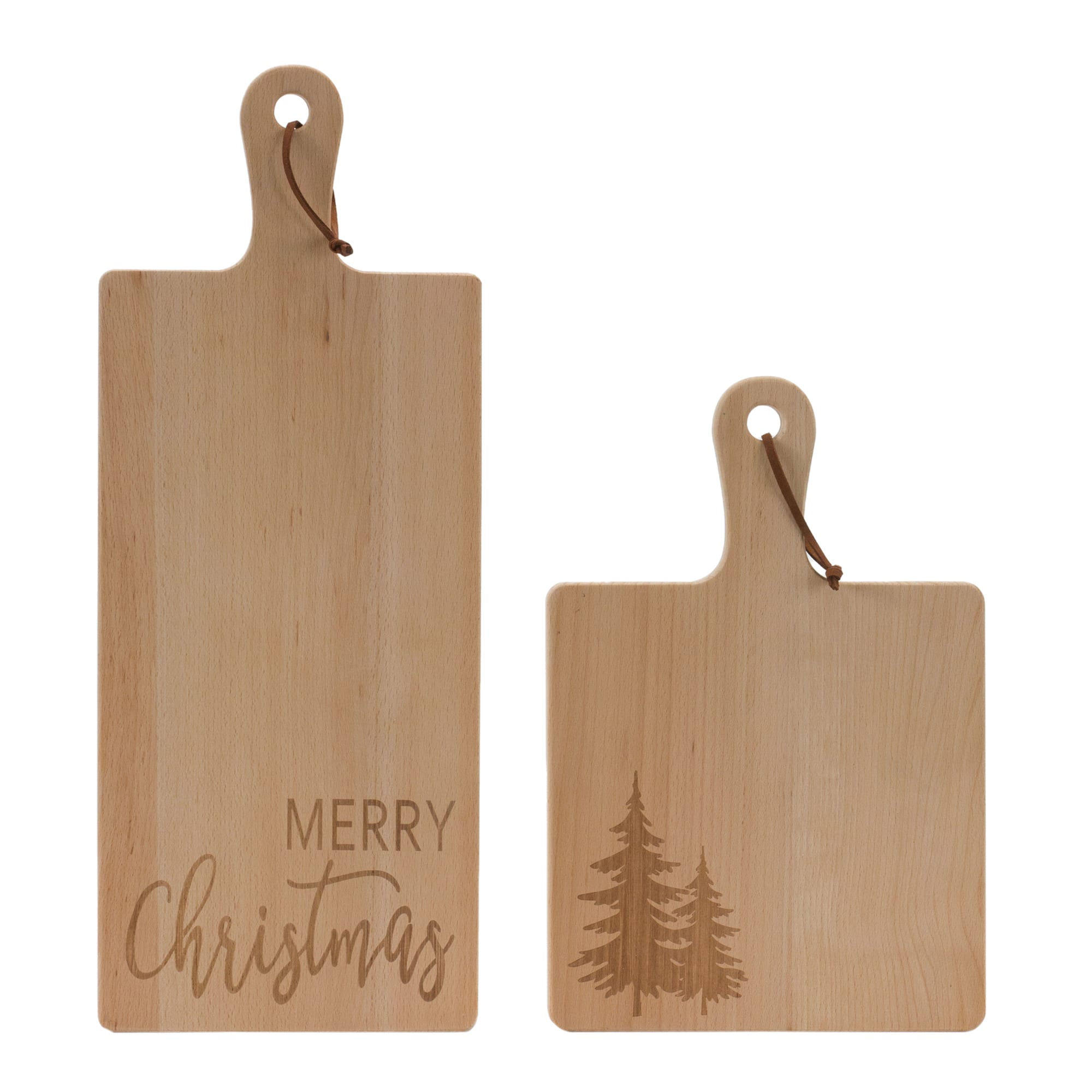 86329DS 10 x 14.5 & 8.75 x 21.75 in. Wood Christmas Cutting Board, Brown - Set of 2