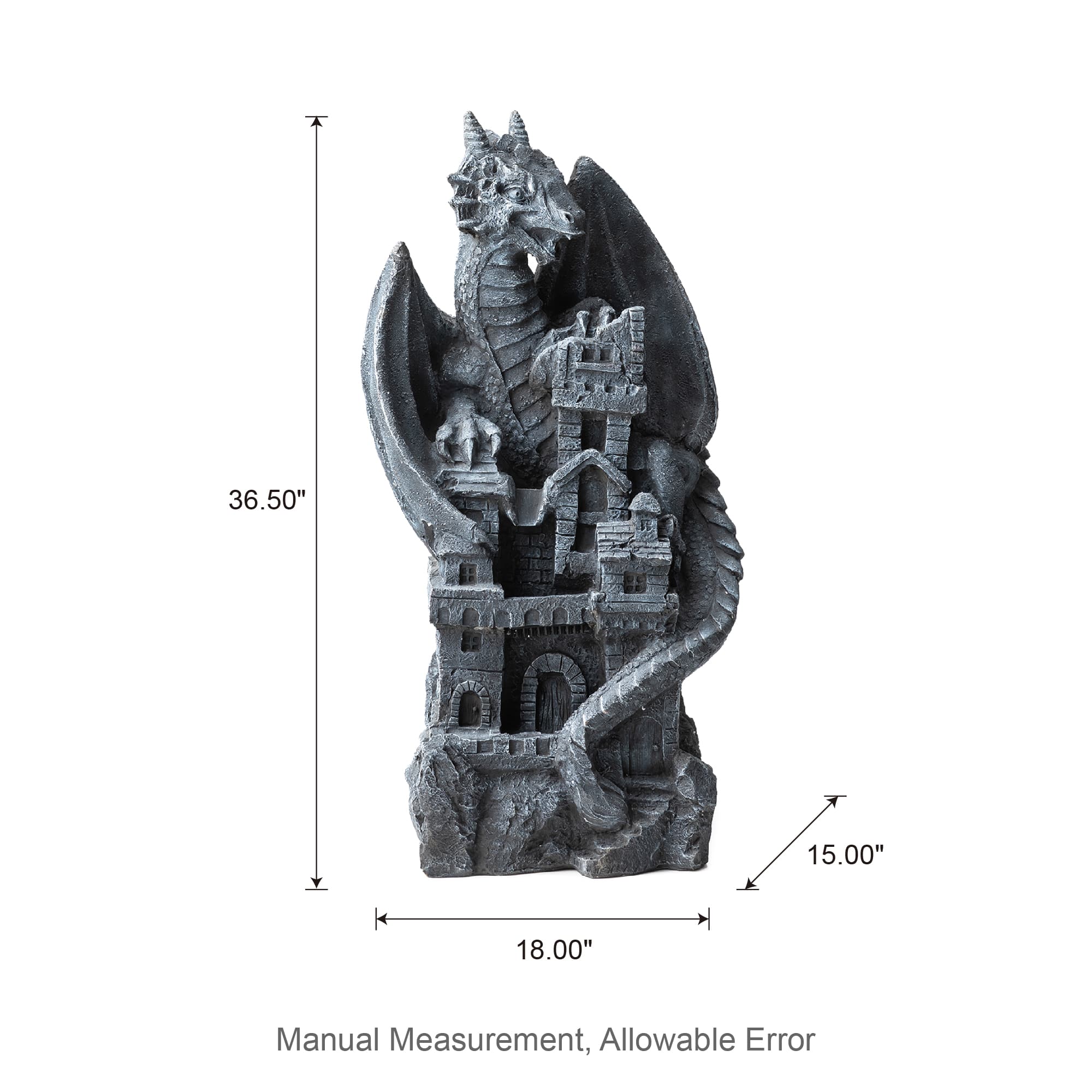 Glitzhome® 36.5" 4-Tier Gothic Dragon Sculptural Outdoor Fountain with LED Light