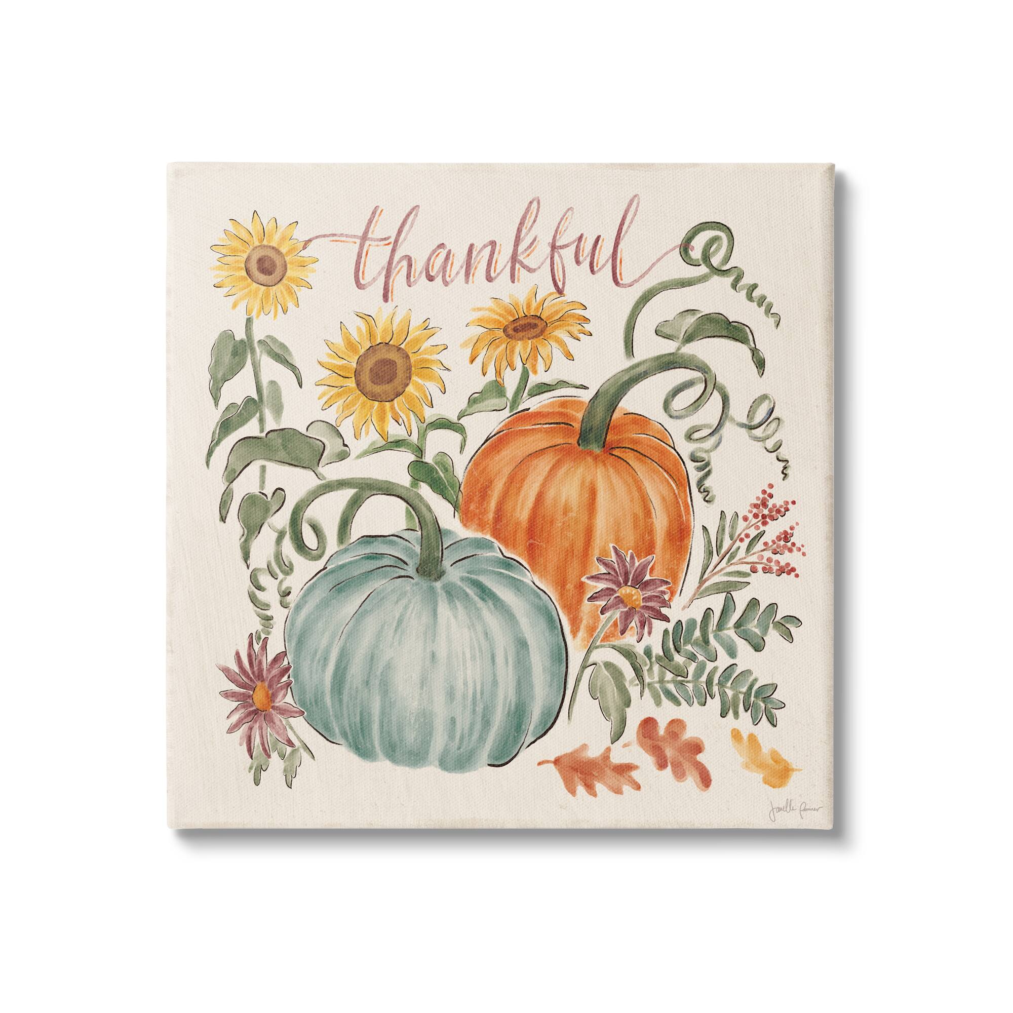 Stupell Industries Autumn Botanical Thankful Nature Canvas Wall Art