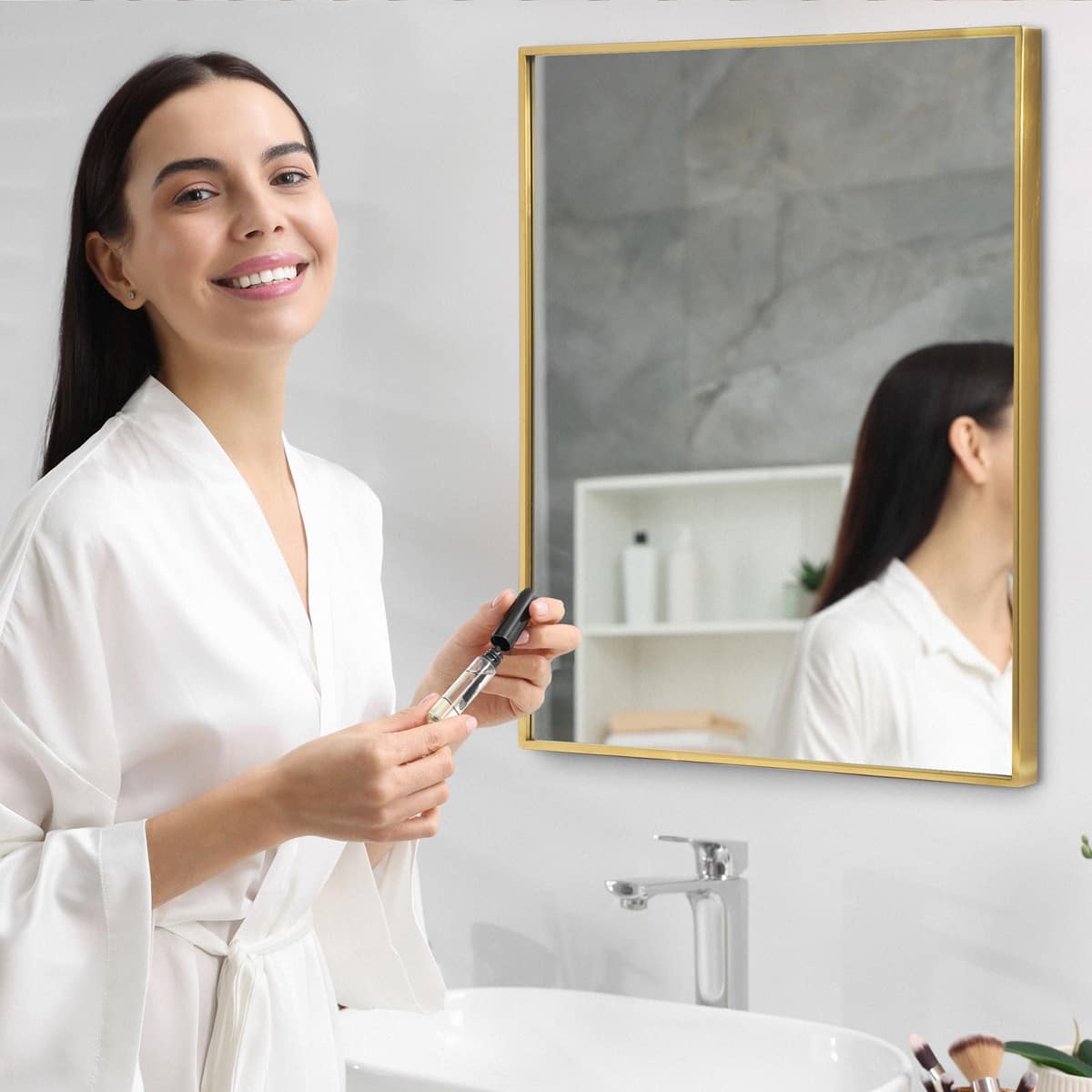 Head West Brassy Gold Spectrum Metal Rectangular Bathroom Vanity Mirror - 34" x 22"