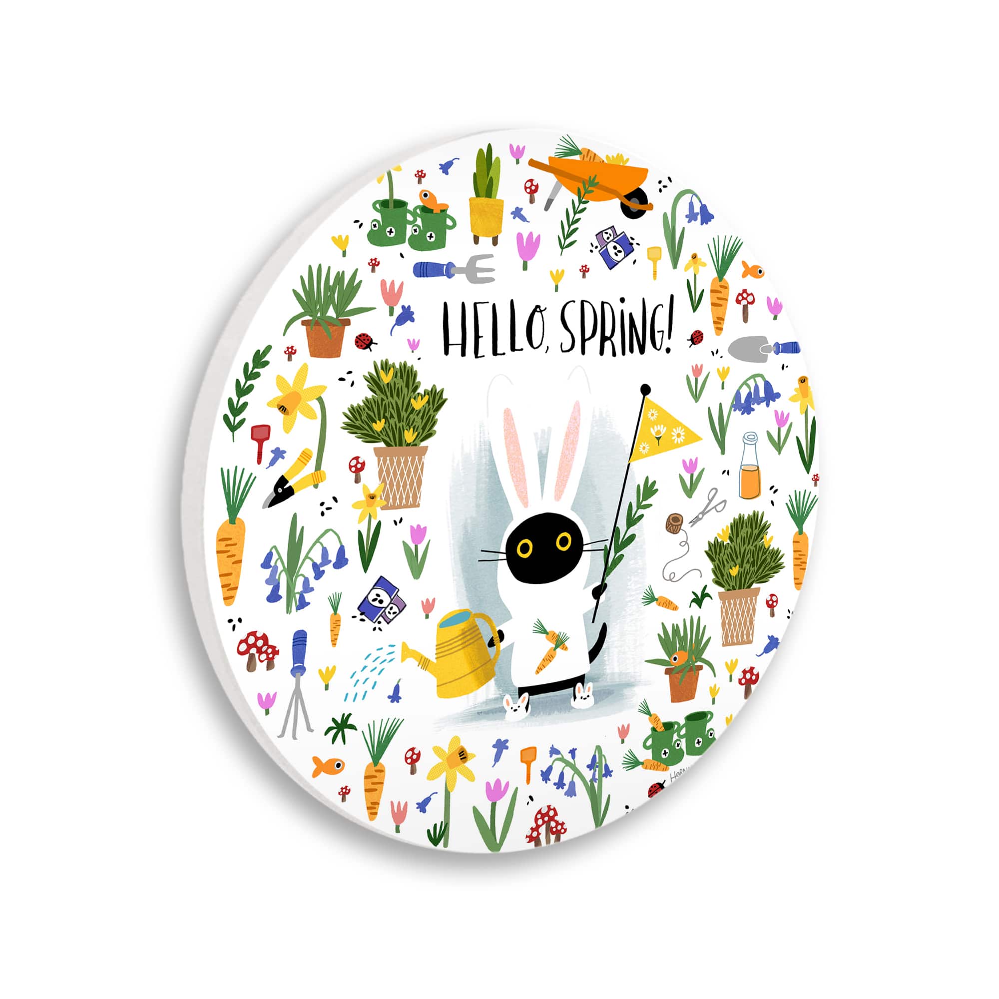 Stupell Industries 12" x 12" Hello Spring Black Cat Wall Plaque
