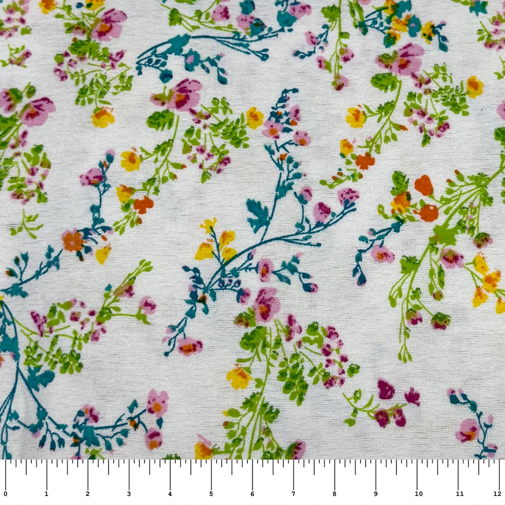Feldman White Mepia Floral Yarn-Dyed Cotton Flannel Fabric