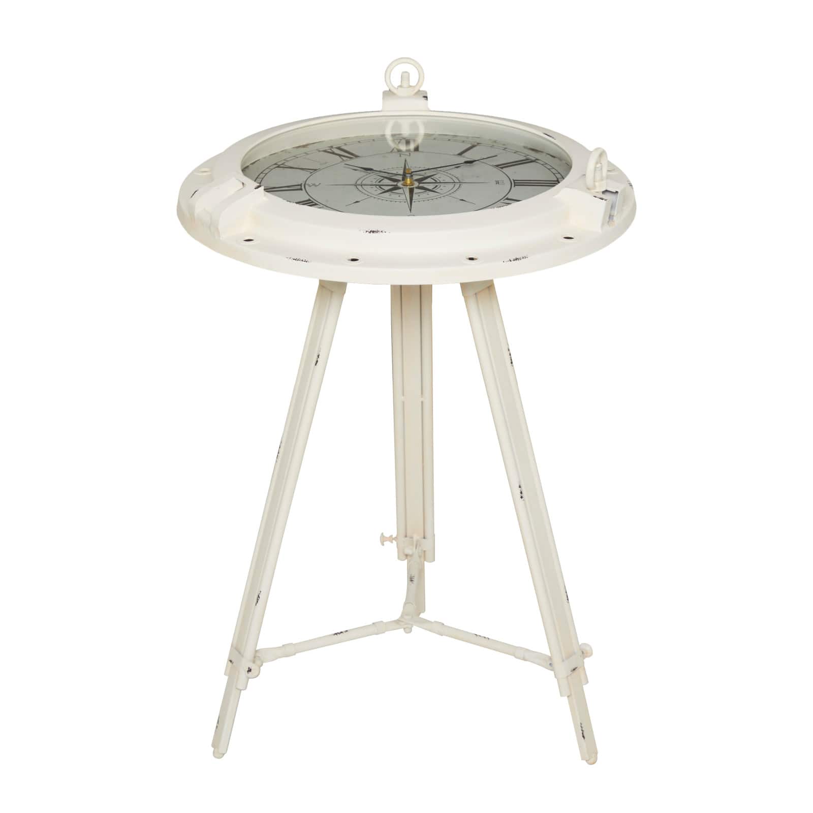 27" White Iron Coastal Accent Table