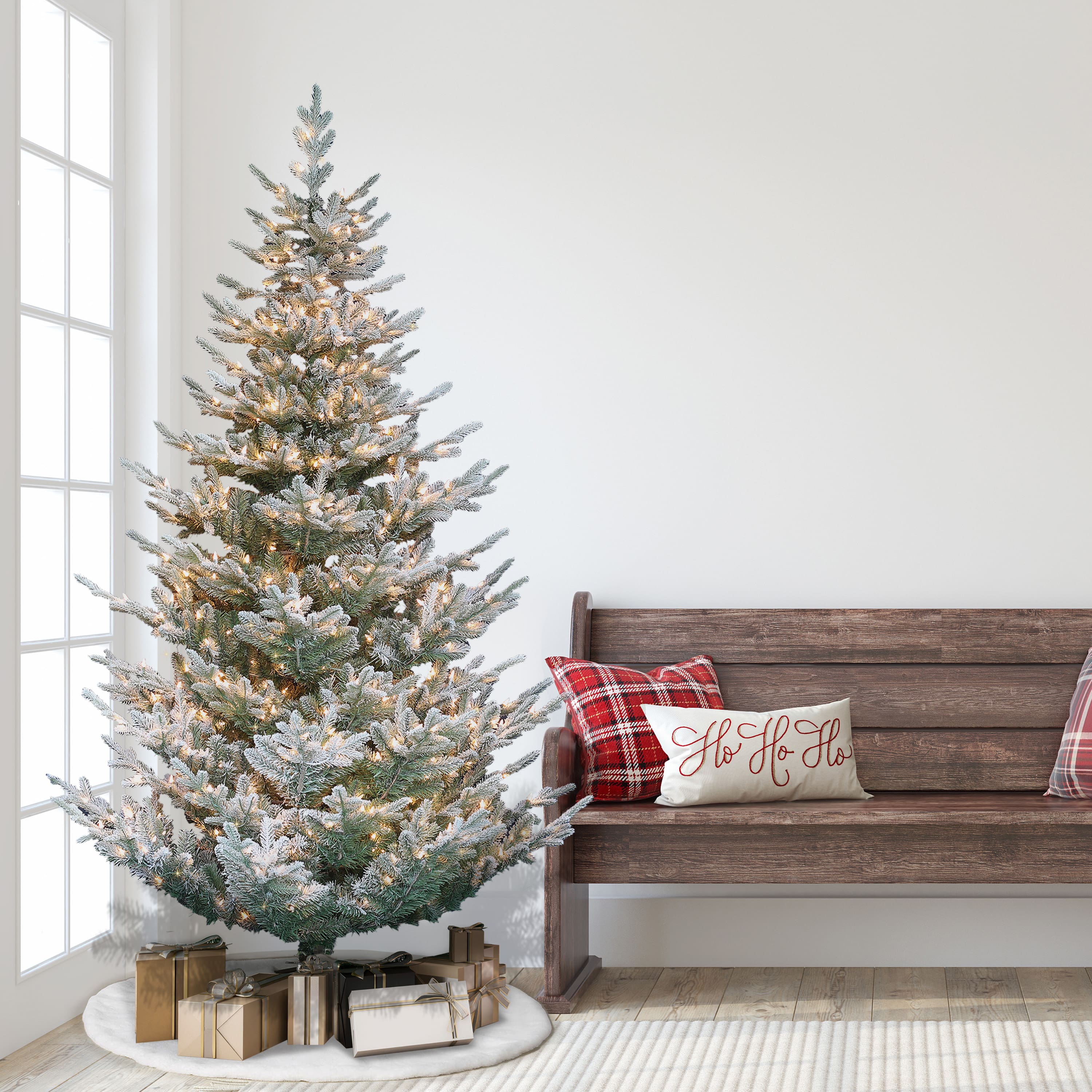 7.5ft. Pre-Lit Flocked Hillside Spruce Artificial Christmas Tree, Clear Lights