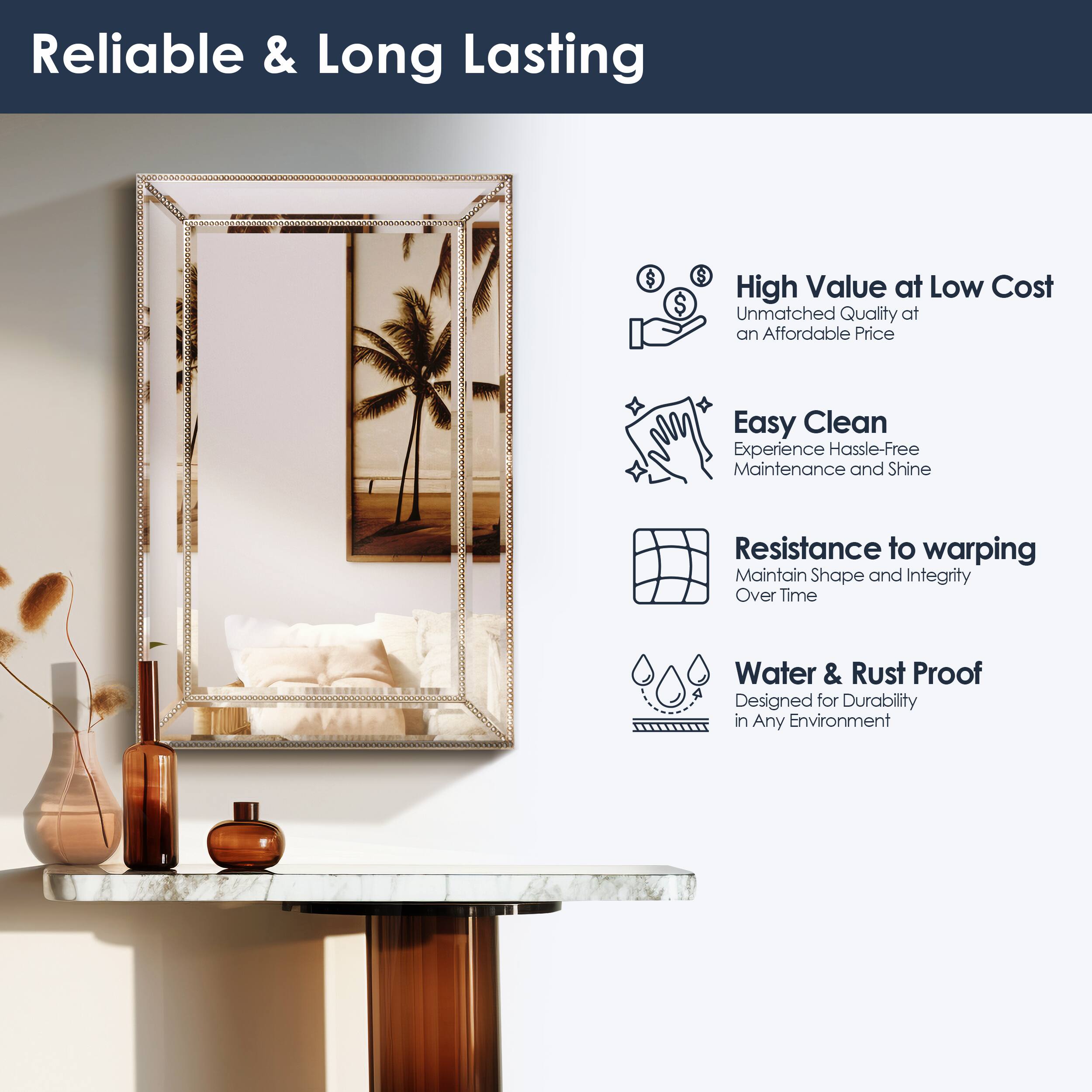 Head West 30" Silver Metro Beaded Glass Framed Vanity Mirror