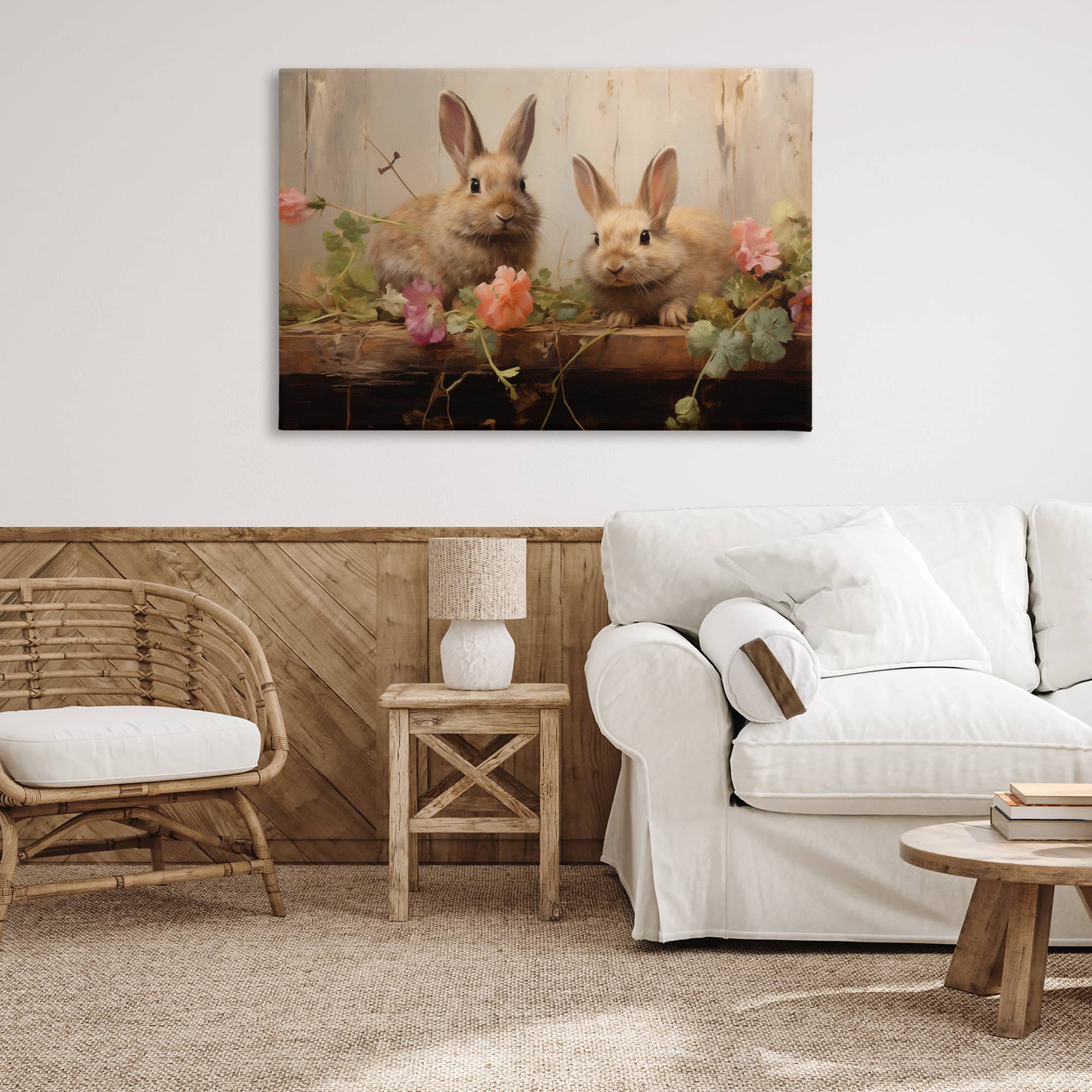 Stupell Industries Easter Bunnies with Garden Blooms Canvas Wall Art