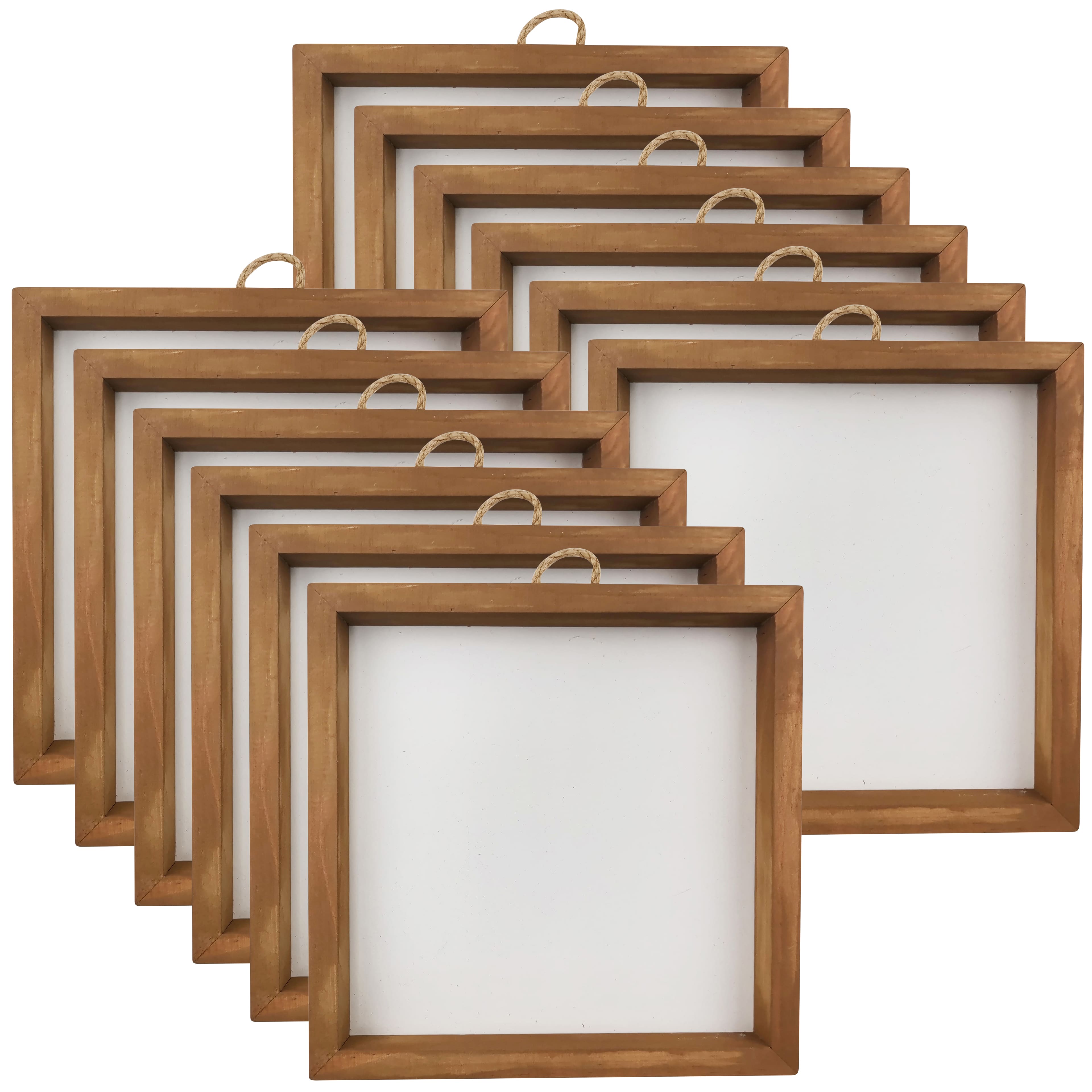 12 Pack: 8" x 8" White Plaque with Brown Frame by Make Market®