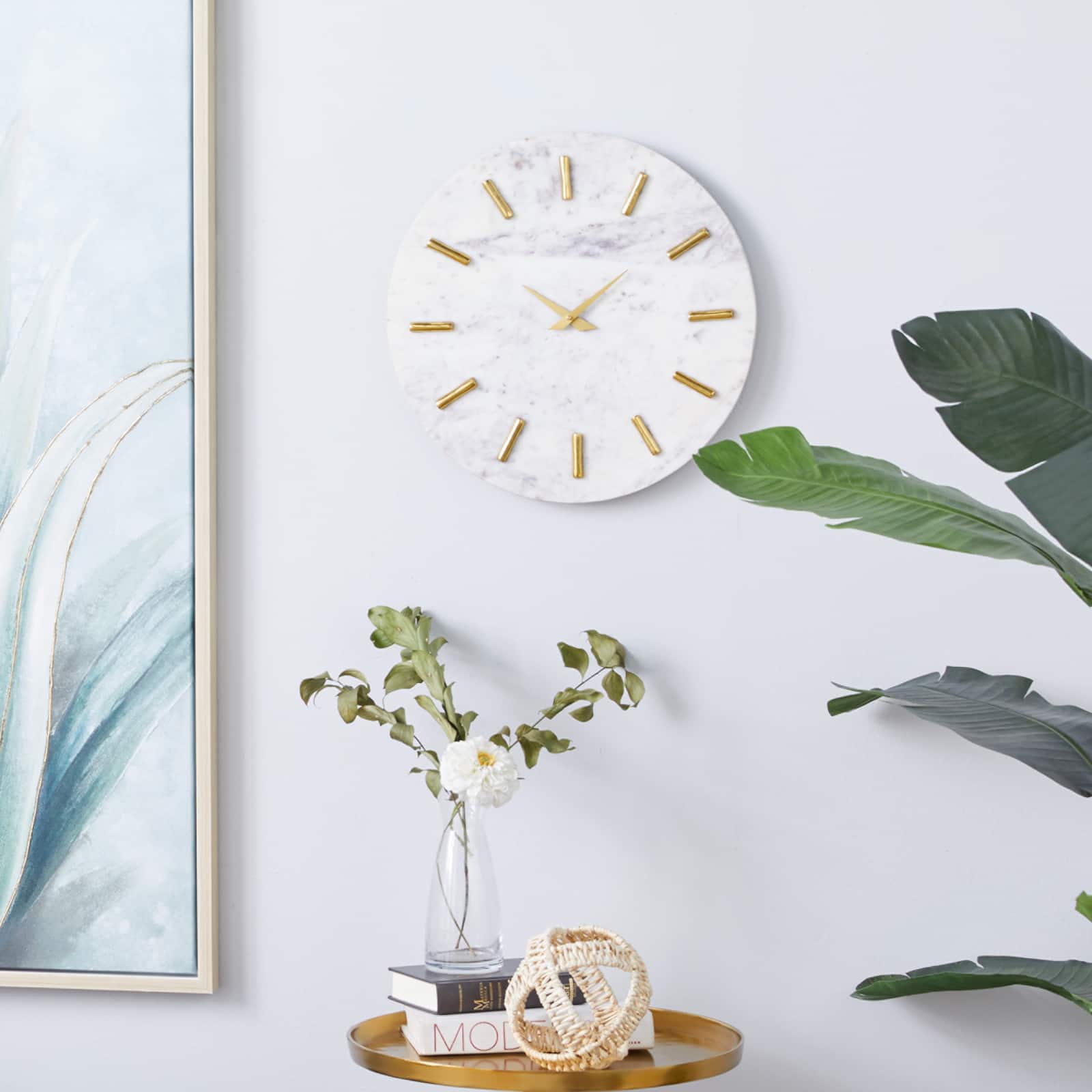 CosmoLiving by Cosmopolitan White Marble Contemporary Wall Clock, 15" x 15" x 1"