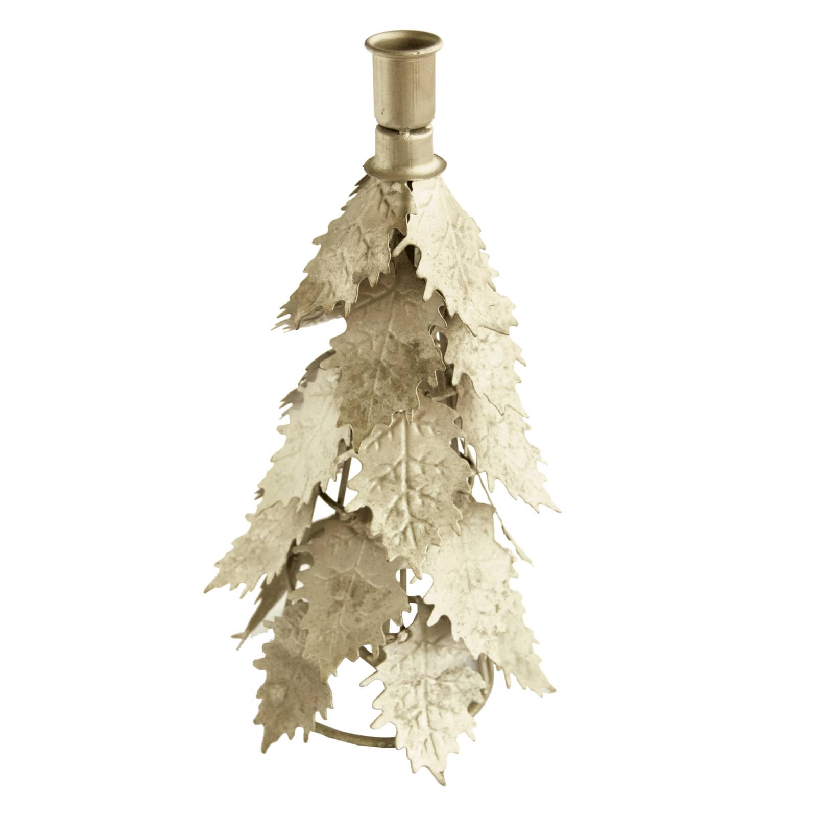 Hello Honey® 11" Distressed Silver Finish Metal Tree-Shaped Taper Candleholder