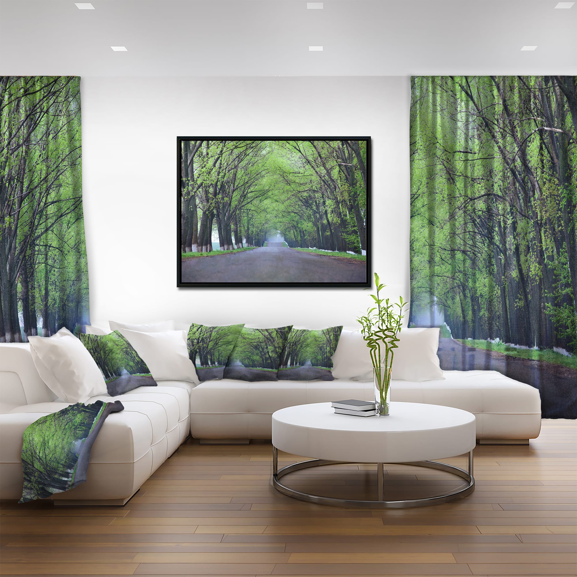 Designart - Arched Trees Over Country Road - Landscape Photography Canvas Print in Black Frame