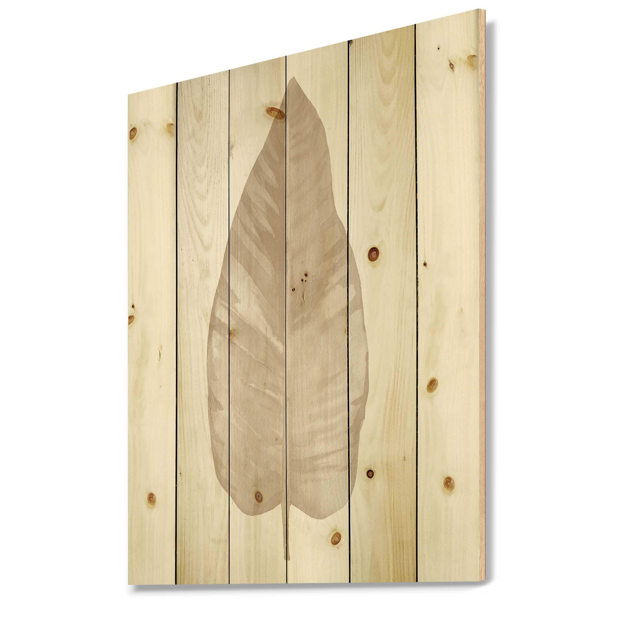 Designart - Dried Leaf Plant Beige On White - Traditional Print on Natural Pine Wood