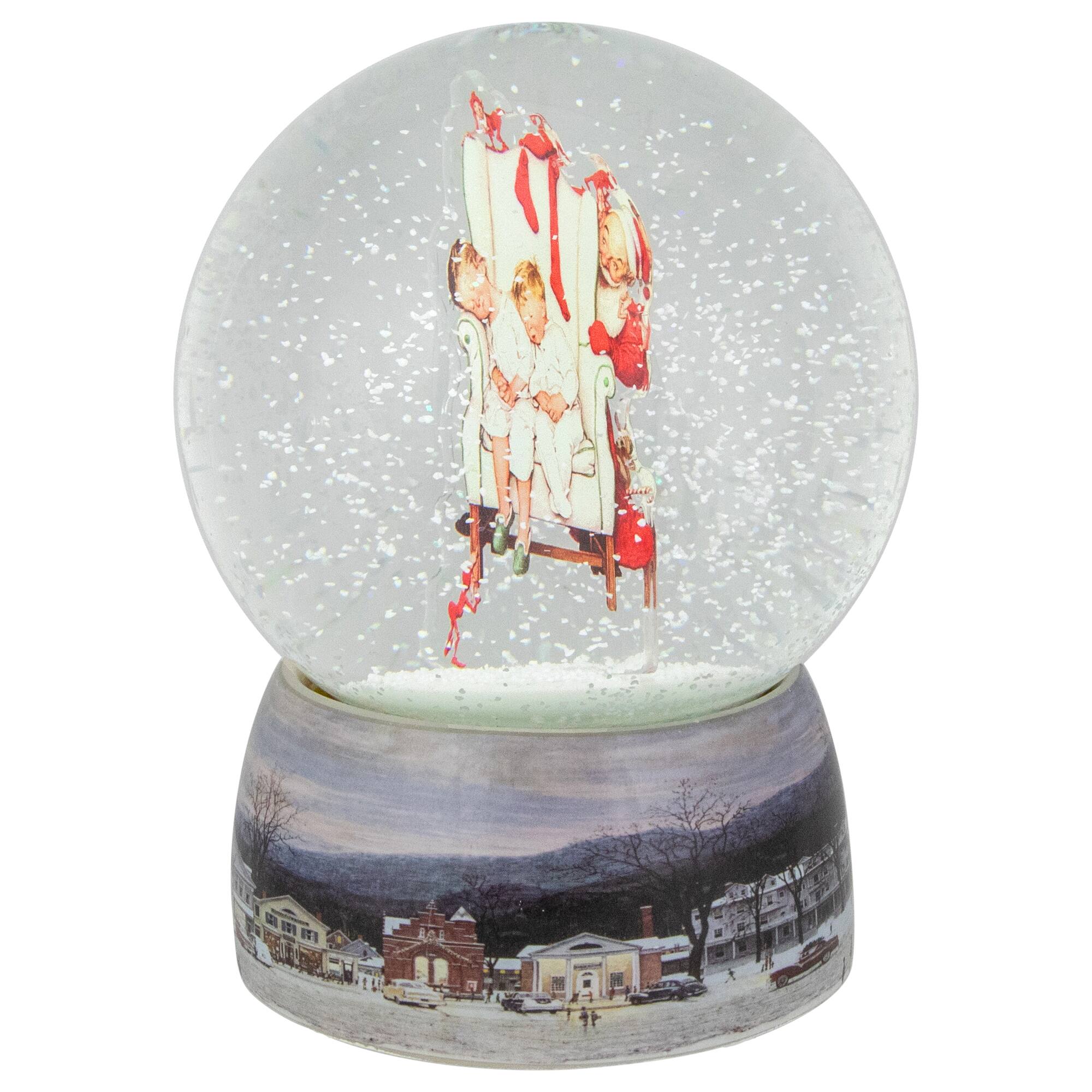 6.5" Norman Rockwell Santa Looking at Two Sleeping Children Christmas Snow Globe