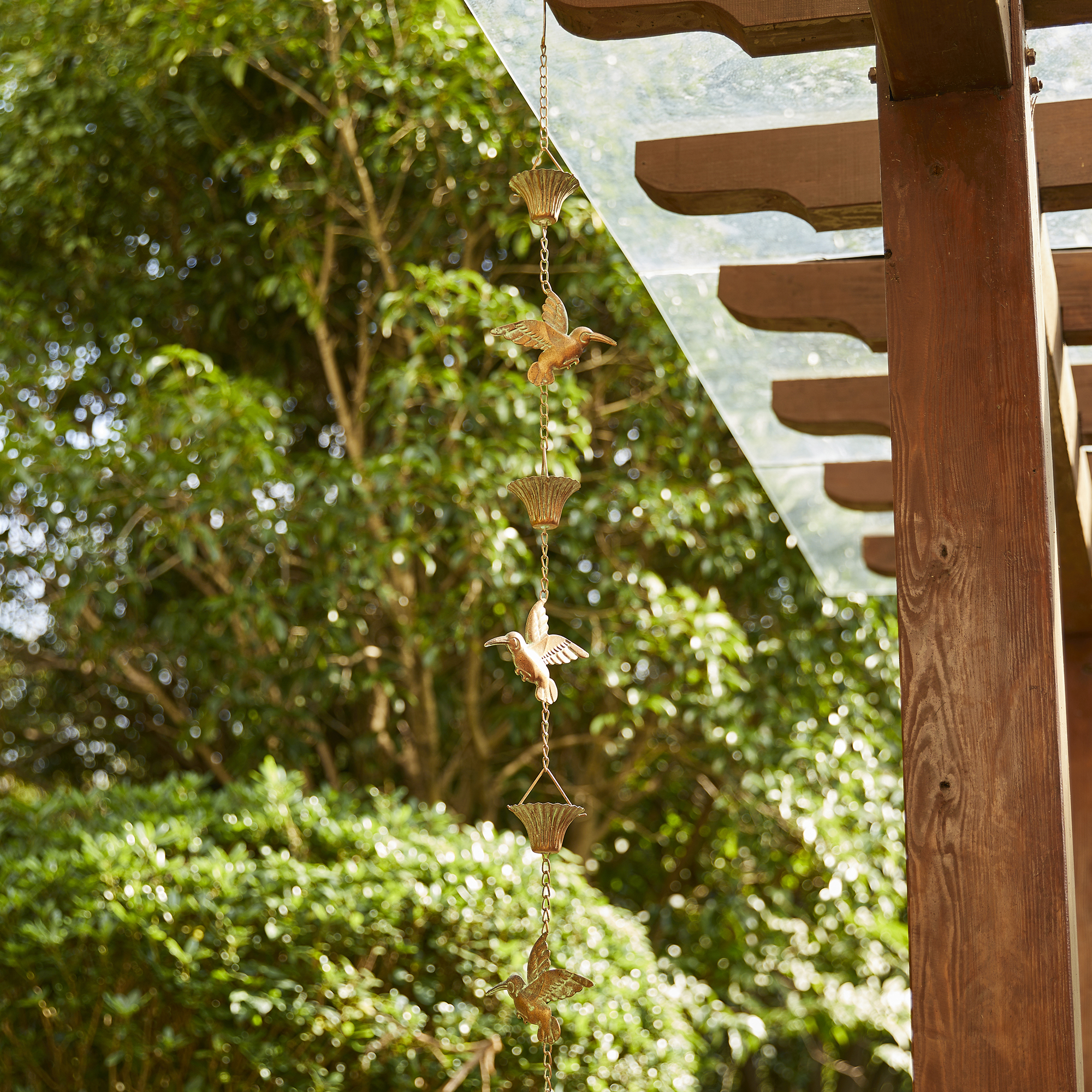 Glitzhome® 8.5ft. Faux Copper Patina Bird & Cup Rain Chain