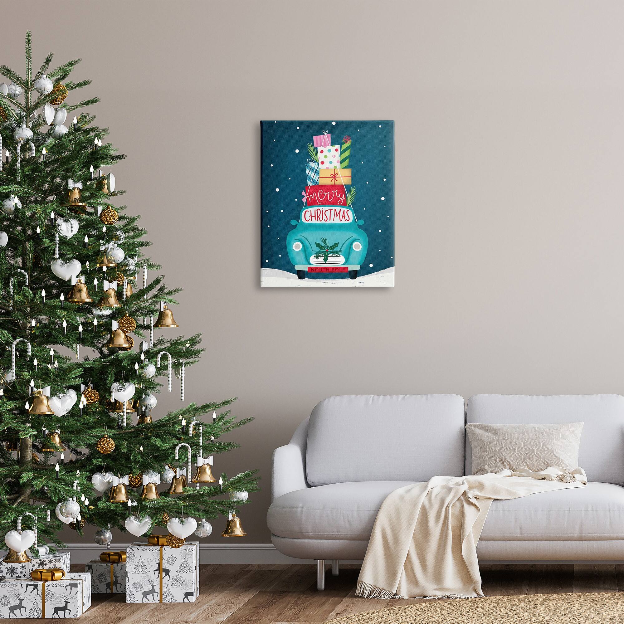 Stupell Industries Merry Christmas Stacked Gifts Car Canvas Wall Art