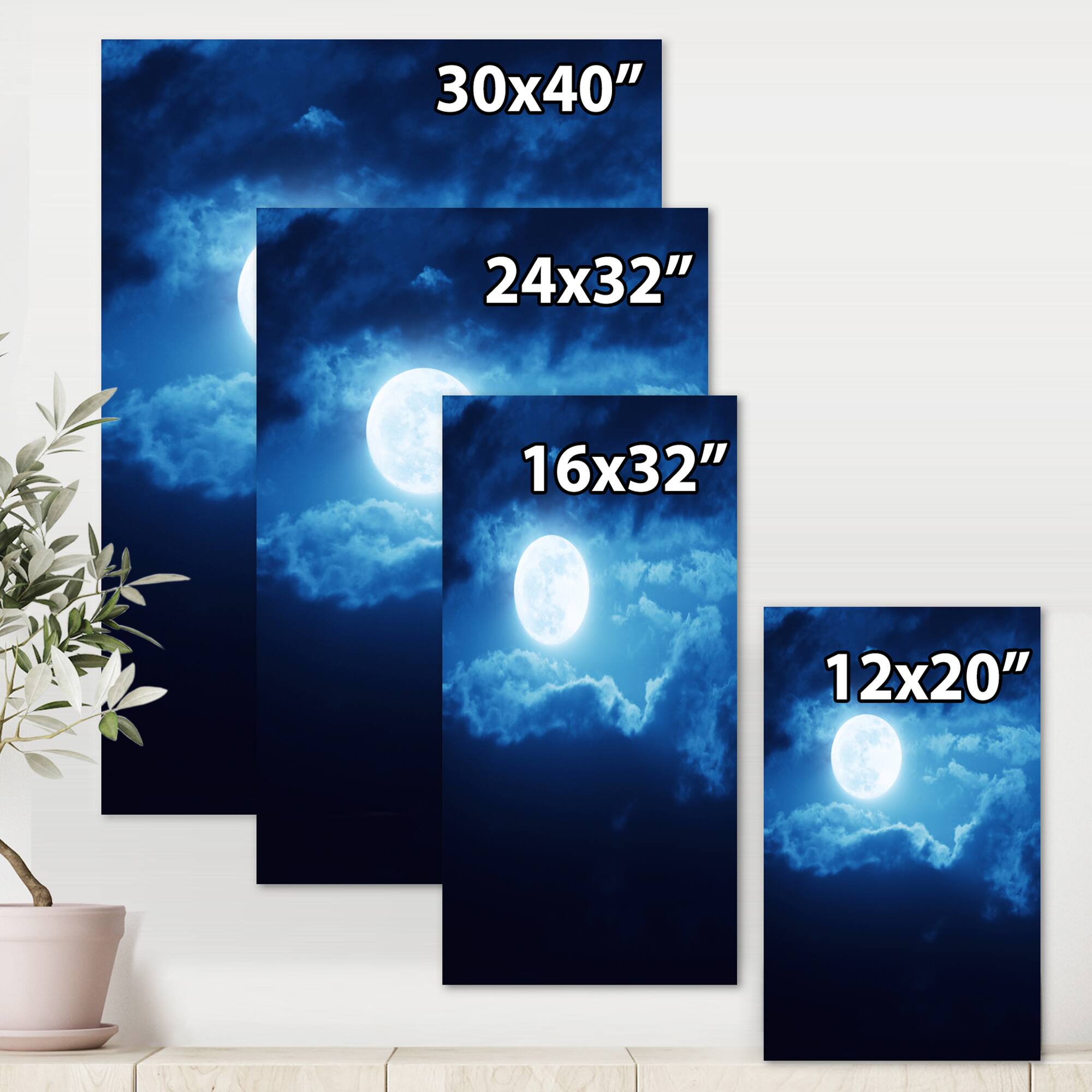 Designart - Full Moon In Cloudy Night Sky III - Nautical & Coastal Canvas Wall Art Print